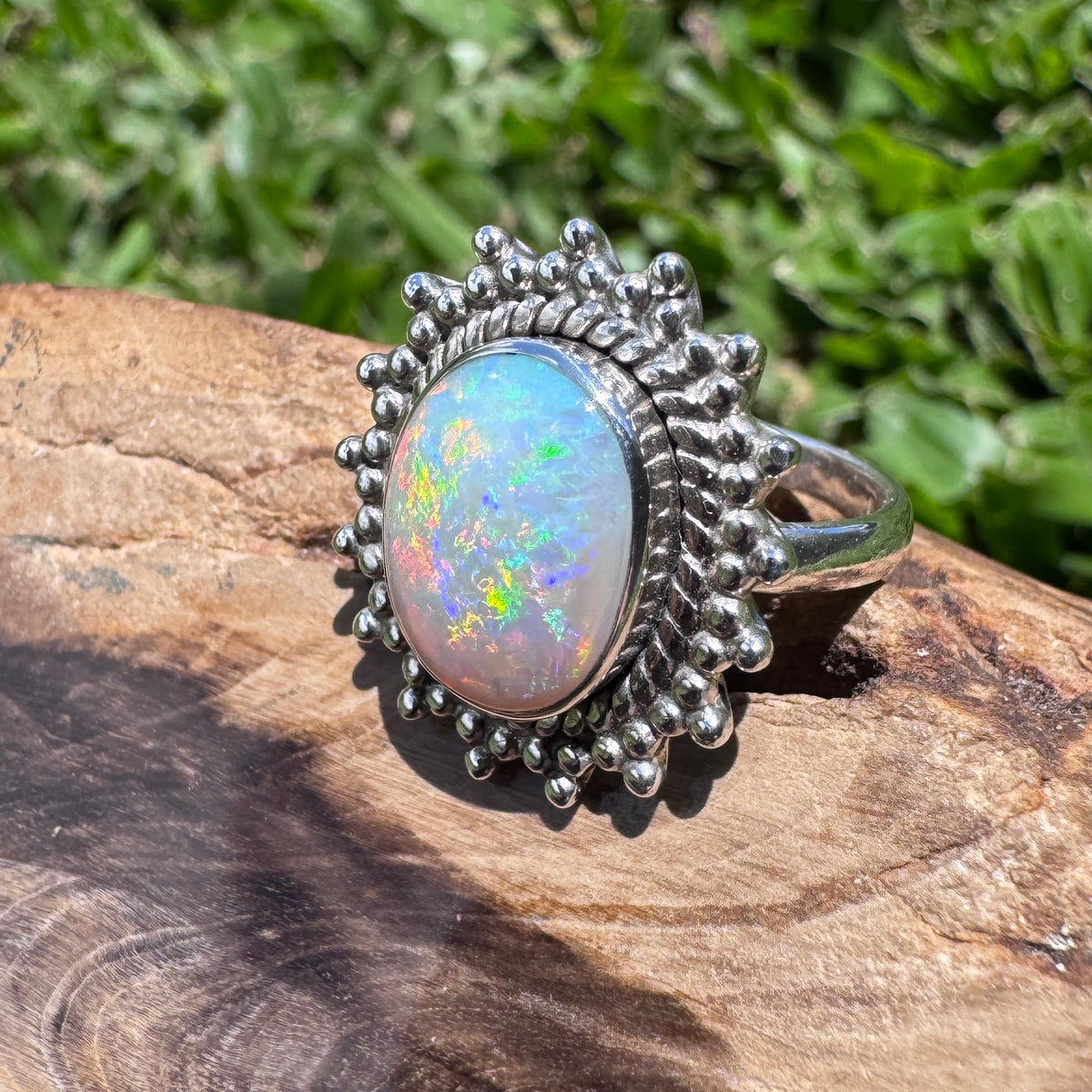 3.9ct Coober Pedy Opal Ring ~ 'Kings Canyon Spectrum' | 925 Sterling Silver | Solid Australian Opal