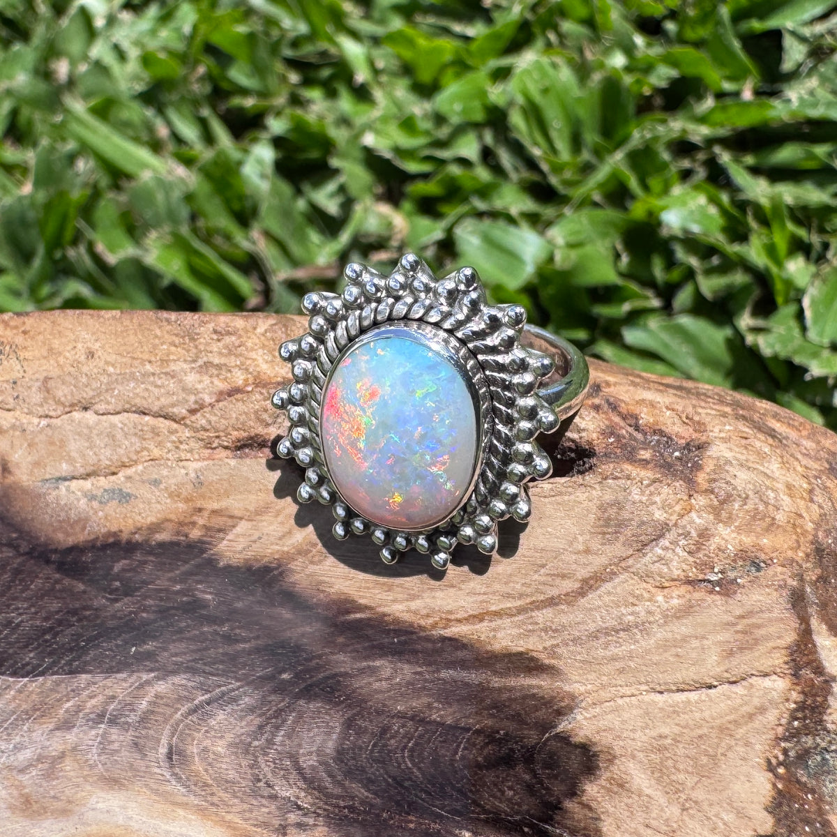3.9ct Coober Pedy Opal Ring ~ 'Kings Canyon Spectrum' | 925 Sterling Silver | Solid Australian Opal