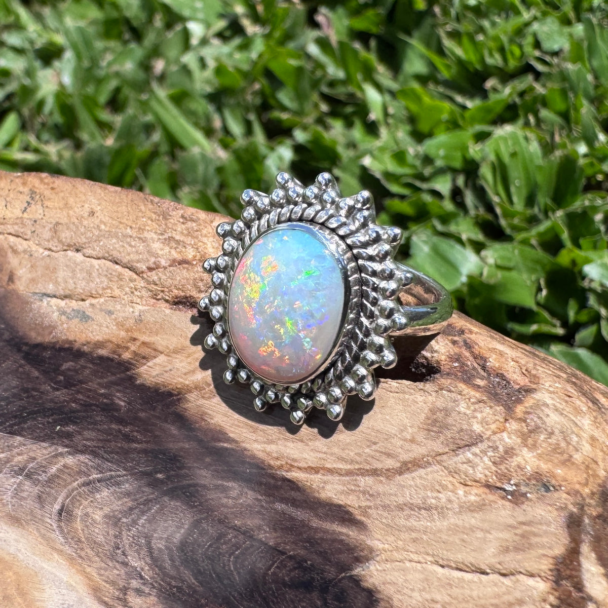 3.9ct Coober Pedy Opal Ring ~ 'Kings Canyon Spectrum' | 925 Sterling Silver | Solid Australian Opal