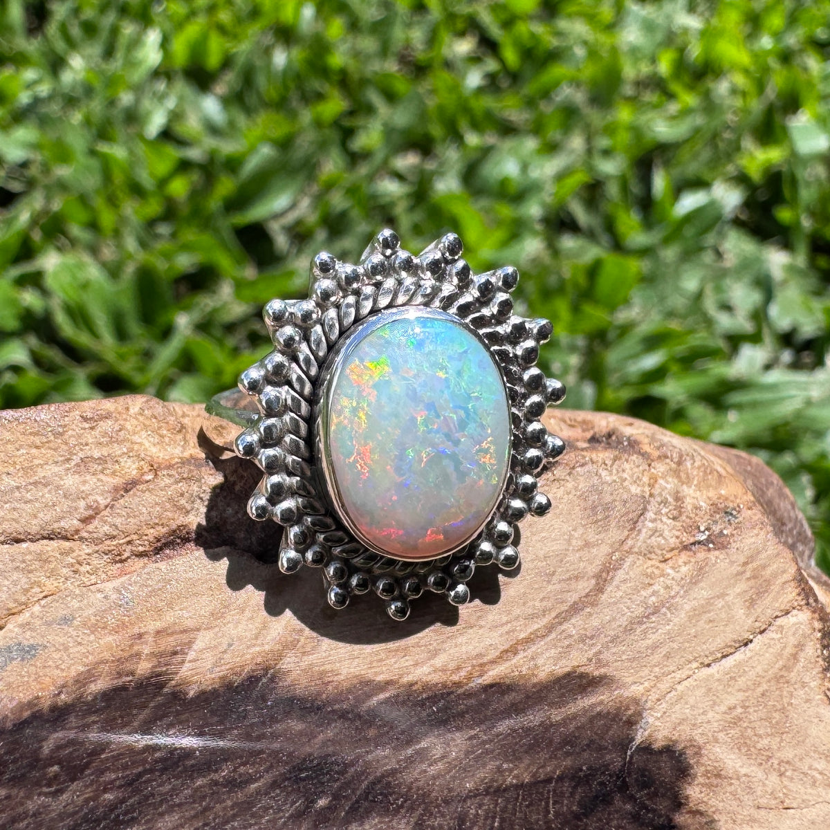 3.9ct Coober Pedy Opal Ring ~ 'Kings Canyon Spectrum' | 925 Sterling Silver | Solid Australian Opal
