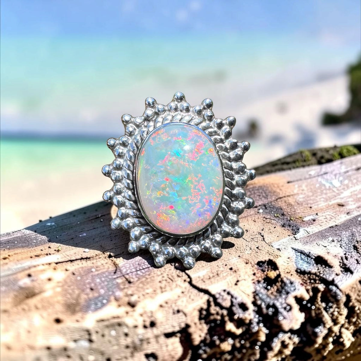 3.9ct Coober Pedy Opal Ring ~ 'Kings Canyon Spectrum' | 925 Sterling Silver | Solid Australian Opal