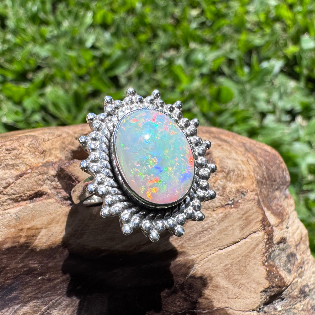 3.9ct Coober Pedy Opal Ring ~ 'Kings Canyon Spectrum' | 925 Sterling Silver | Solid Australian Opal