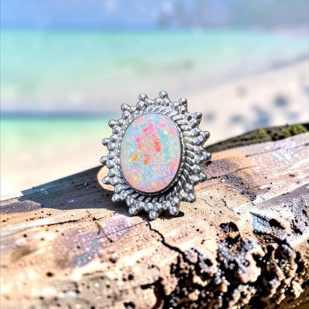 3.9ct Coober Pedy Opal Ring ~ 'Kings Canyon Spectrum' | 925 Sterling Silver | Solid Australian Opal