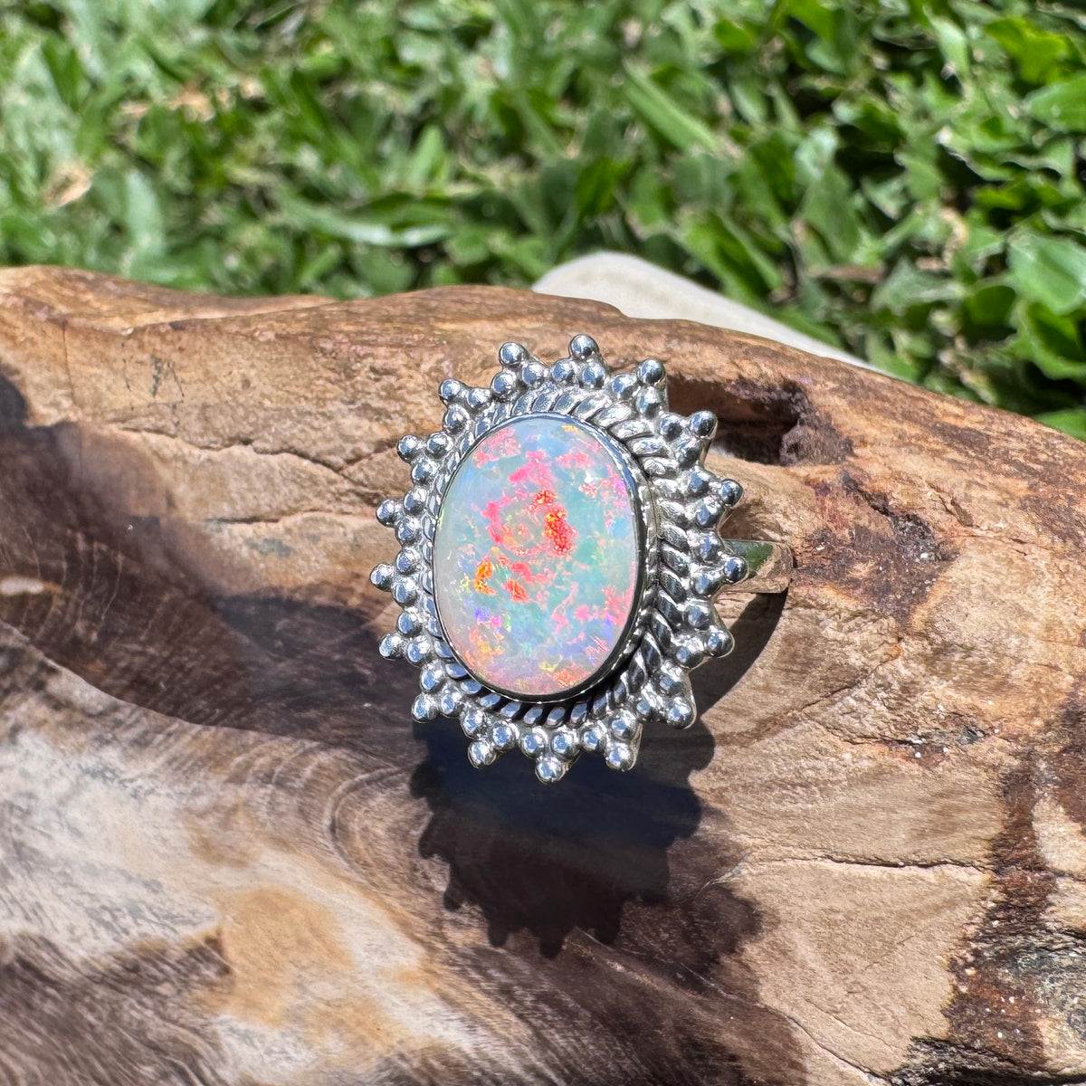 3.9ct Coober Pedy Opal Ring ~ 'Kings Canyon Spectrum' | 925 Sterling Silver | Solid Australian Opal