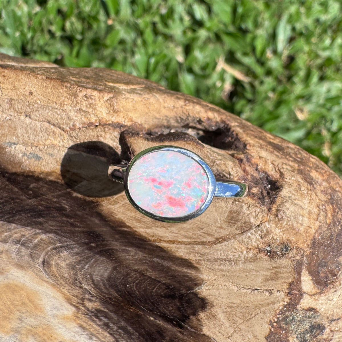 1ct Coober Pedy Opal Ring ~ 'Mission Beach Flash' | 925 Sterling Silver | Solid Australian Opal