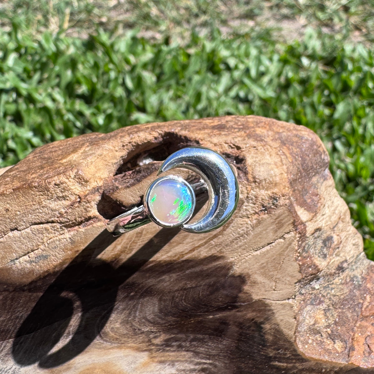 0.7ct Lightning Ridge Adjustable Opal Ring ~ 'Shark Bay Moonlight' | 925 Sterling Silver | Solid Australian Opal