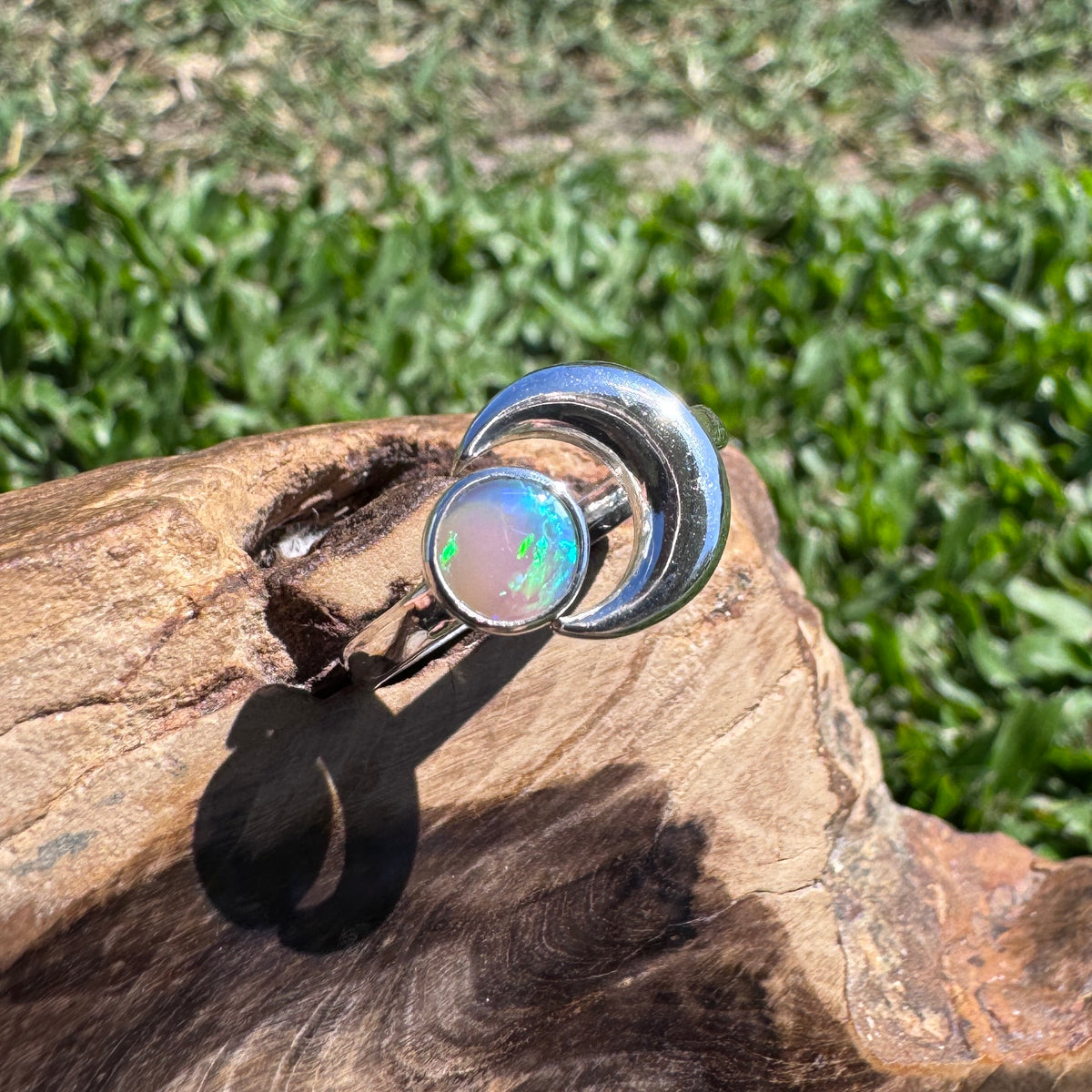 0.7ct Lightning Ridge Adjustable Opal Ring ~ 'Shark Bay Moonlight' | 925 Sterling Silver | Solid Australian Opal