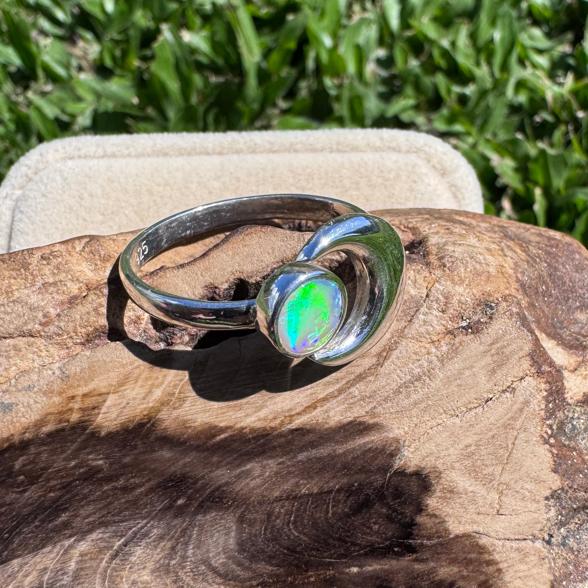 0.7ct Lightning Ridge Adjustable Opal Ring ~ 'Shark Bay Moonlight' | 925 Sterling Silver | Solid Australian Opal