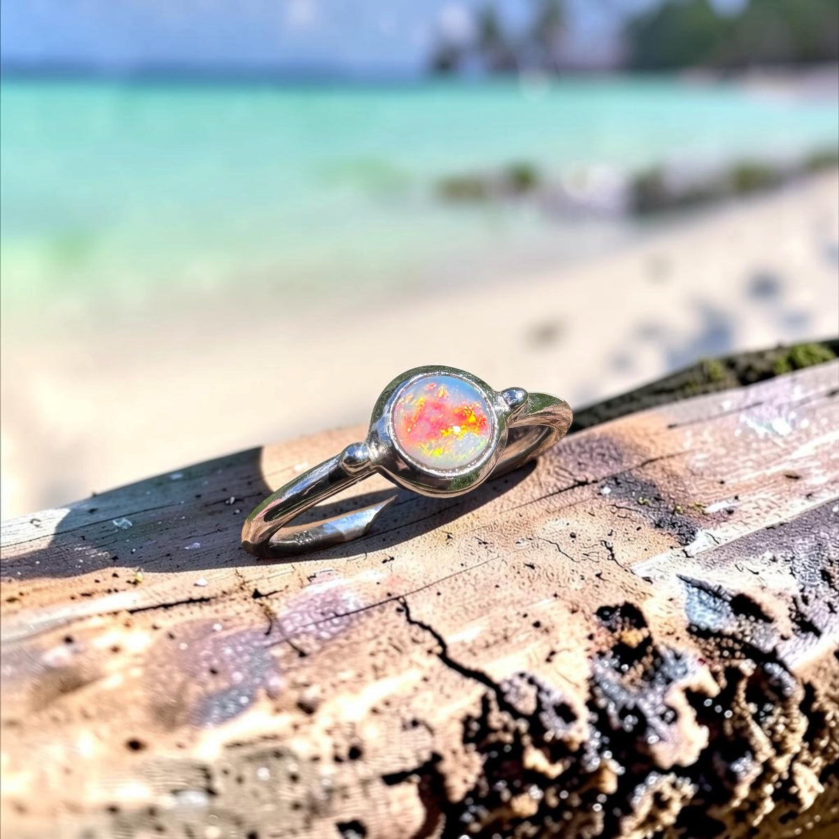 0.2ct Coober Pedy Opal Ring ~ 'Kalbarri Sunset' | 925 Sterling Silver | Solid Australian Opal