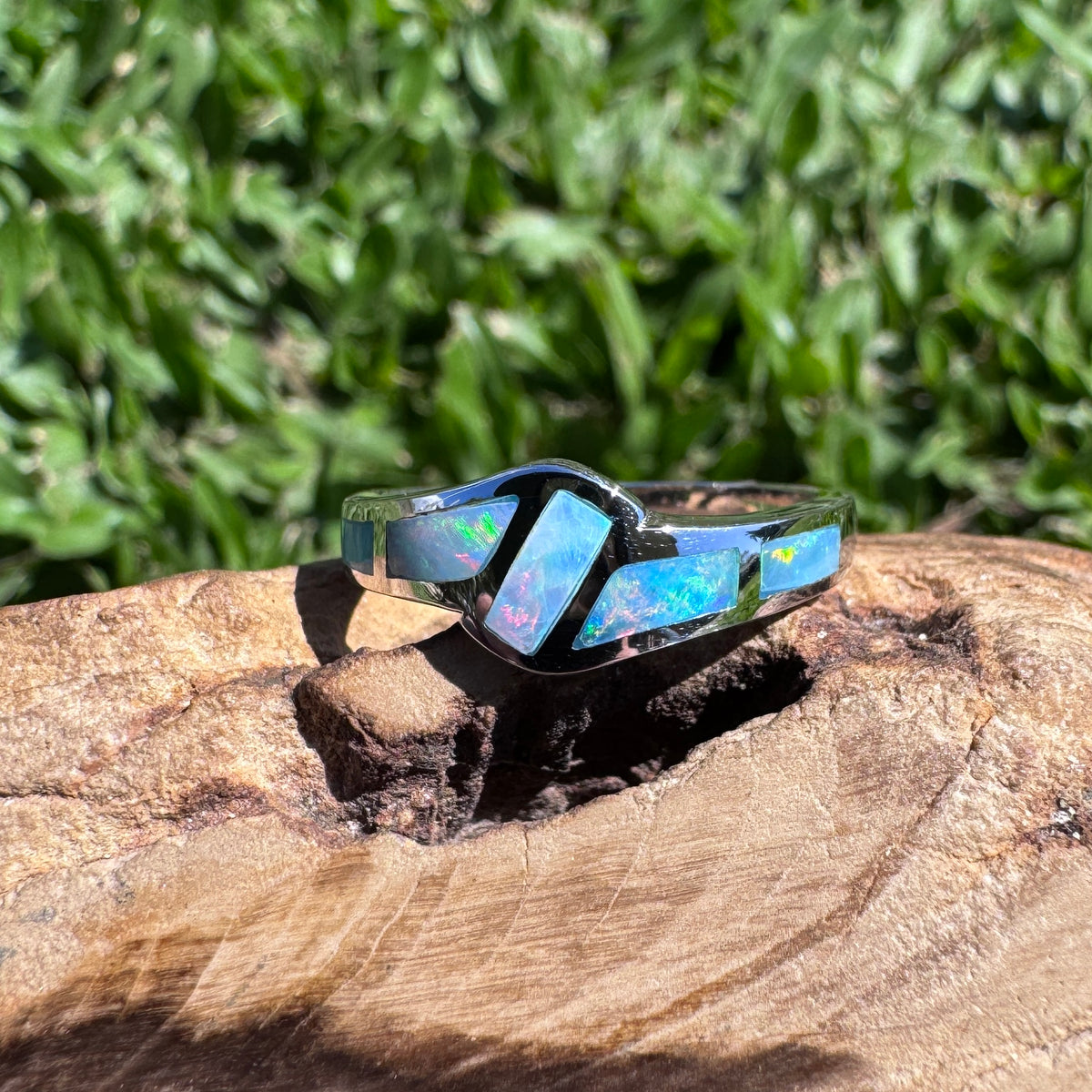 0.3ct Lightning Ridge Inlay Opal Ring ~ 'Coorong Mosaic' | 925 Sterling Silver | Solid Australian Opal