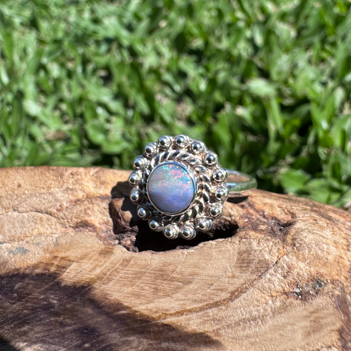 0.9ct Lightning Ridge Semi Black Opal Ring ~ 'Kakadu Ember' | 925 Sterling Silver | Solid Australian Opal
