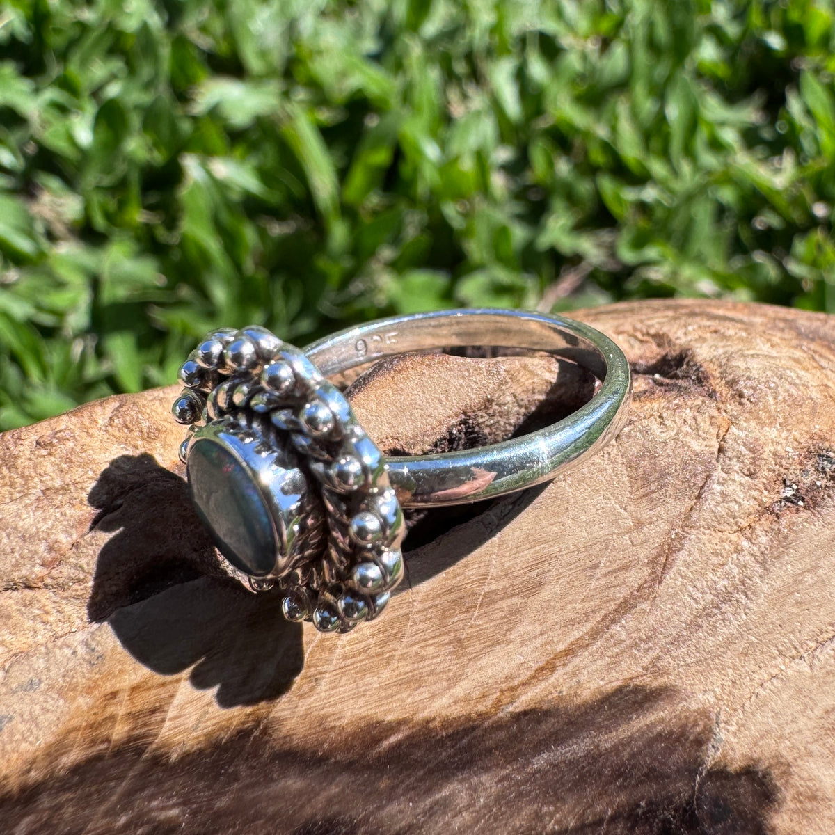 0.9ct Lightning Ridge Semi Black Opal Ring ~ 'Kakadu Ember' | 925 Sterling Silver | Solid Australian Opal
