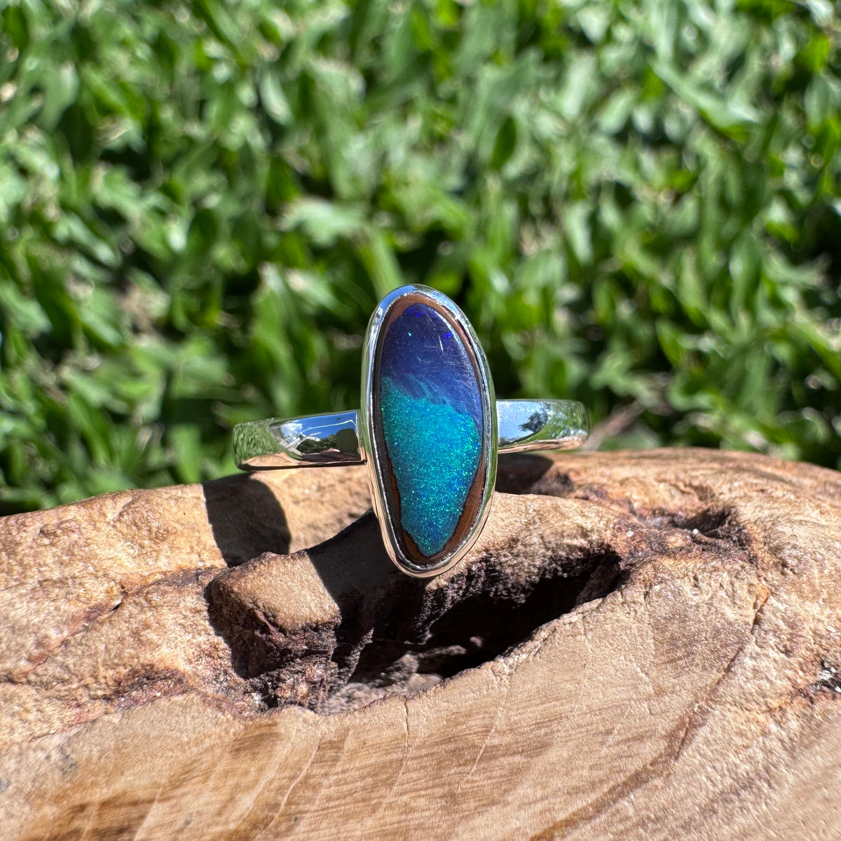 3ct Queensland Opal Ring ~ 'Murray River Greens' | 925 Sterling Silver | Solid Australian Opal