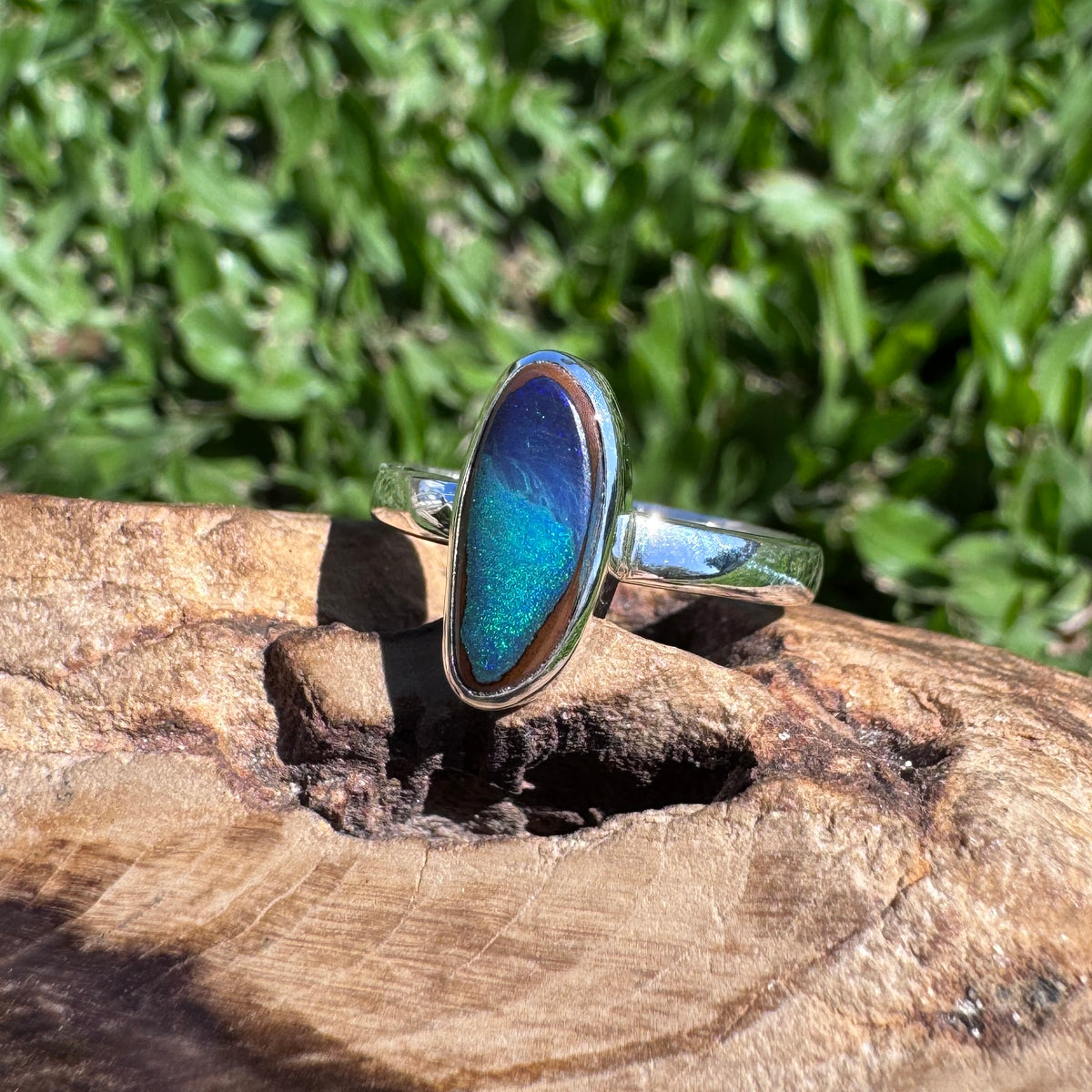 3ct Queensland Opal Ring ~ 'Murray River Greens' | 925 Sterling Silver | Solid Australian Opal