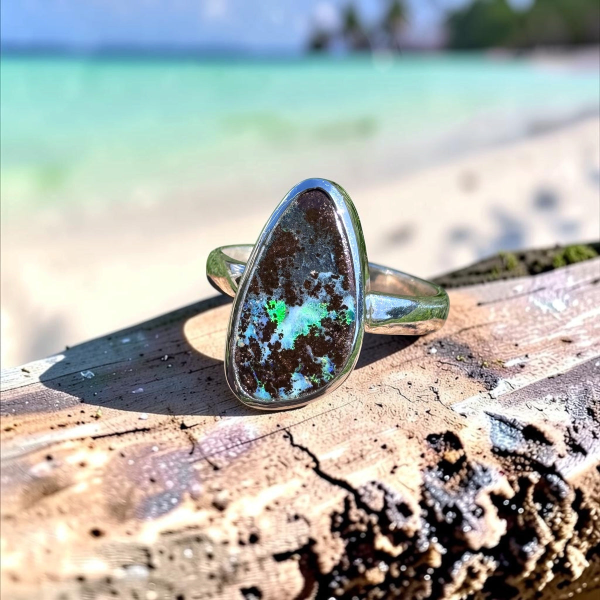 4.2ct Queensland Opal Ring ~ 'Lord Howe Greens' | 925 Sterling Silver | Solid Australian Opal