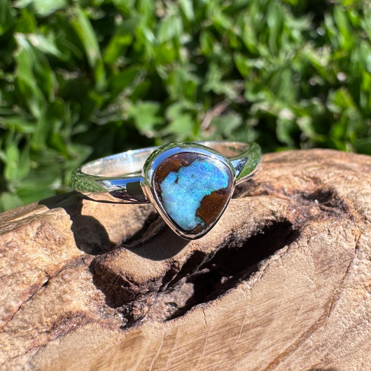 2ct Queensland Opal Ring ~ 'Carnarvon Gorge Greens' | 925 Sterling Silver | Solid Australian Opal