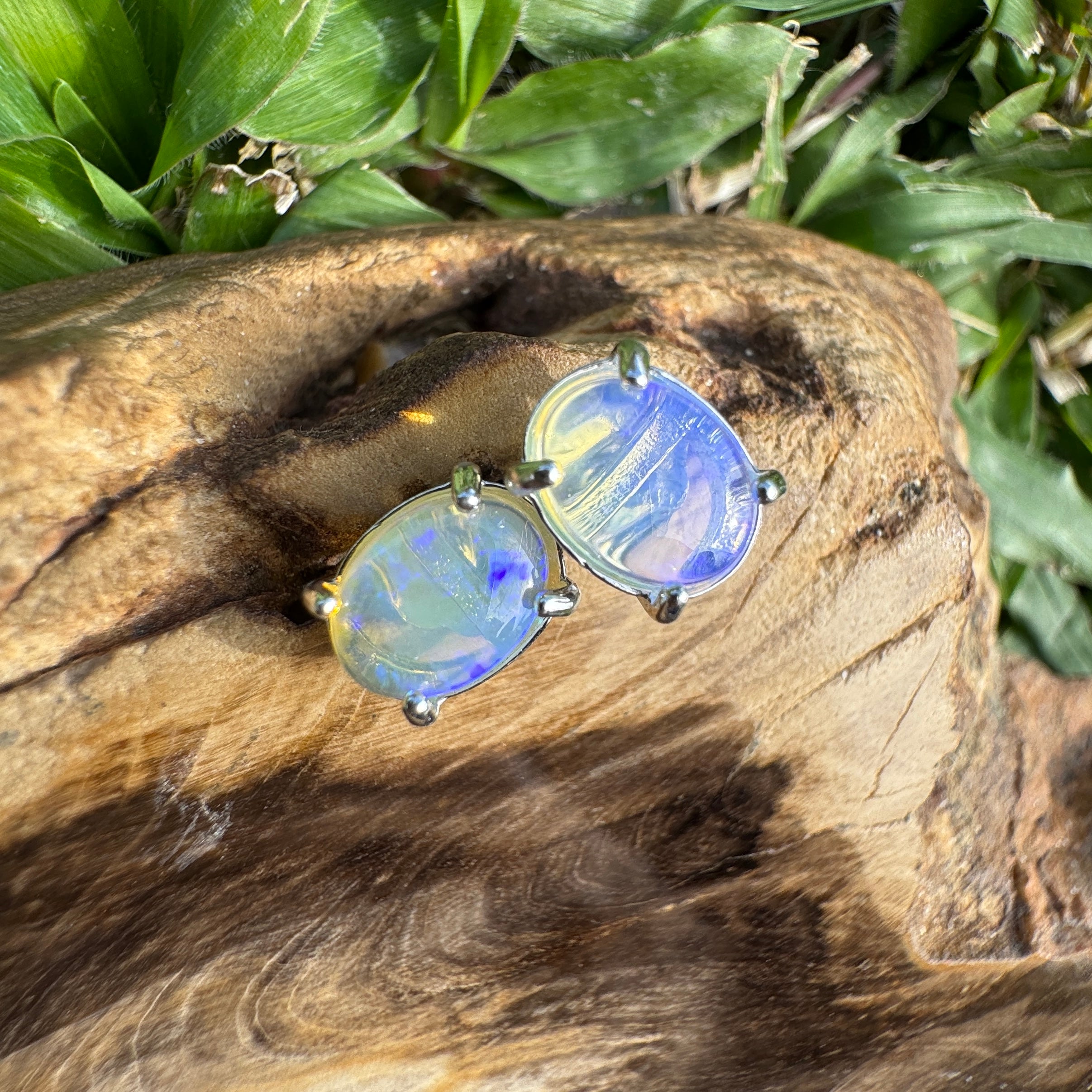 1.7ct Coober Pedy Opal Earrings ~ 'Murramarang Blue' | 925 Sterling Silver | Solid Australian Opal