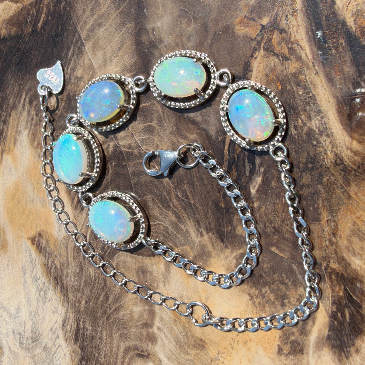 4ct Lightning Ridge Opal Bracelet ~ 'Cape Byron Halo' | 925 Sterling Silver | Solid Australian Opal