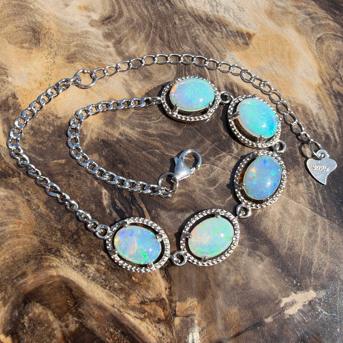 4ct Lightning Ridge Opal Bracelet ~ 'Cape Byron Halo' | 925 Sterling Silver | Solid Australian Opal