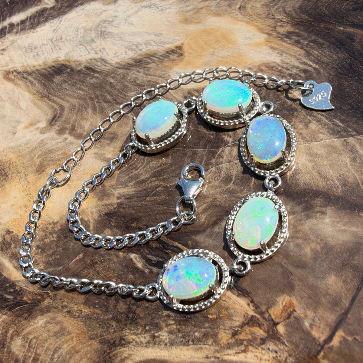 4ct Lightning Ridge Opal Bracelet ~ 'Cape Byron Halo' | 925 Sterling Silver | Solid Australian Opal