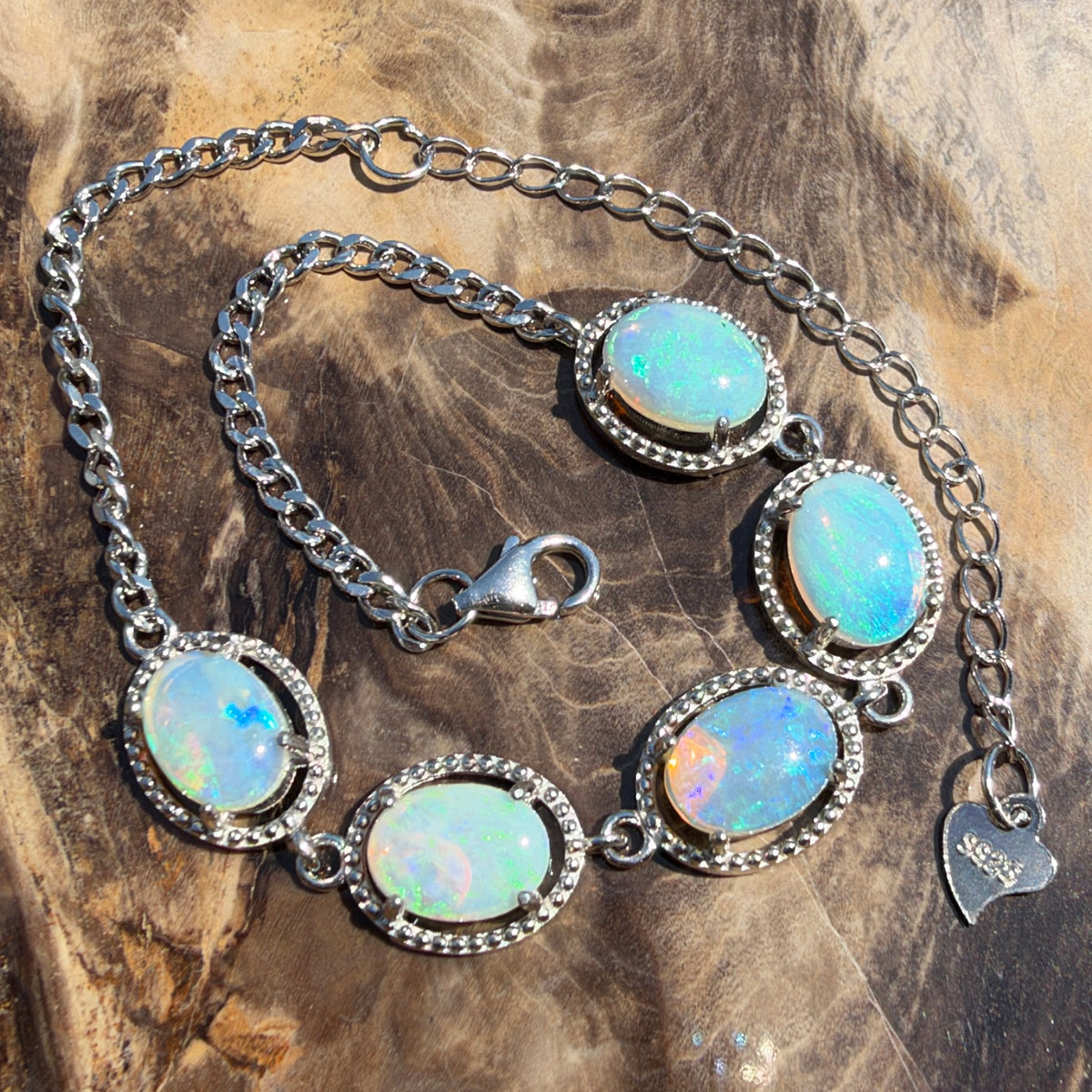 4ct Lightning Ridge Opal Bracelet ~ 'Cape Byron Halo' | 925 Sterling Silver | Solid Australian Opal