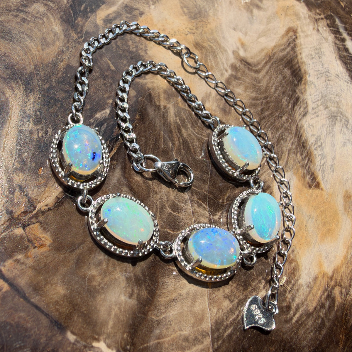 4ct Lightning Ridge Opal Bracelet ~ 'Cape Byron Halo' | 925 Sterling Silver | Solid Australian Opal