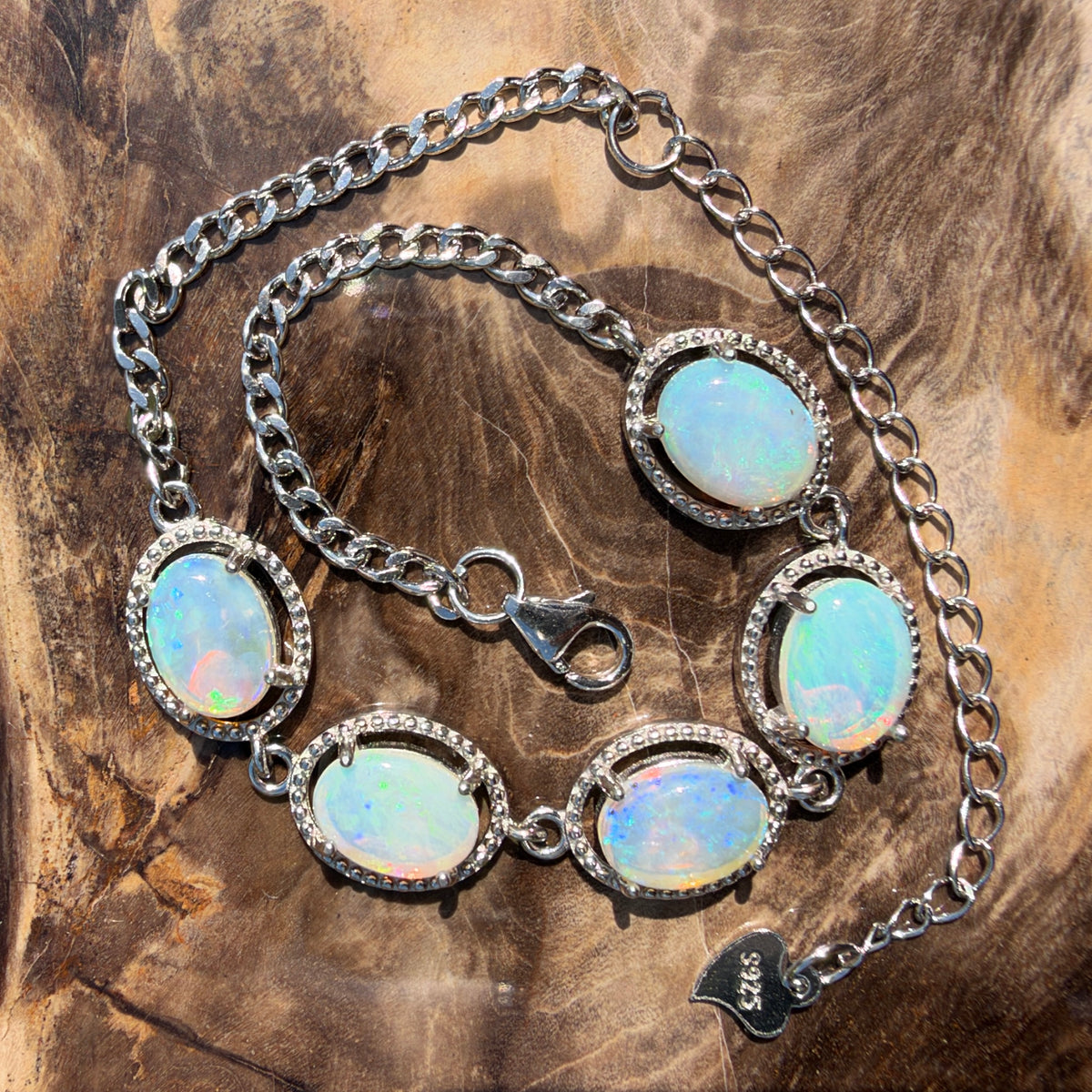 4ct Lightning Ridge Opal Bracelet ~ 'Cape Byron Halo' | 925 Sterling Silver | Solid Australian Opal