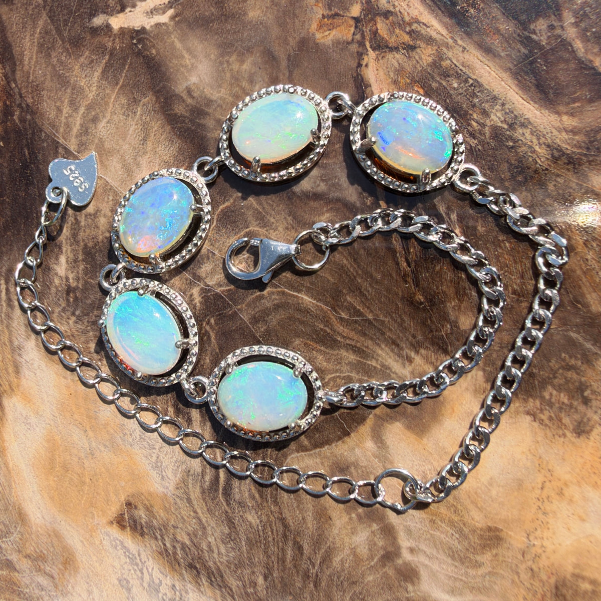 4ct Lightning Ridge Opal Bracelet ~ 'Cape Byron Halo' | 925 Sterling Silver | Solid Australian Opal