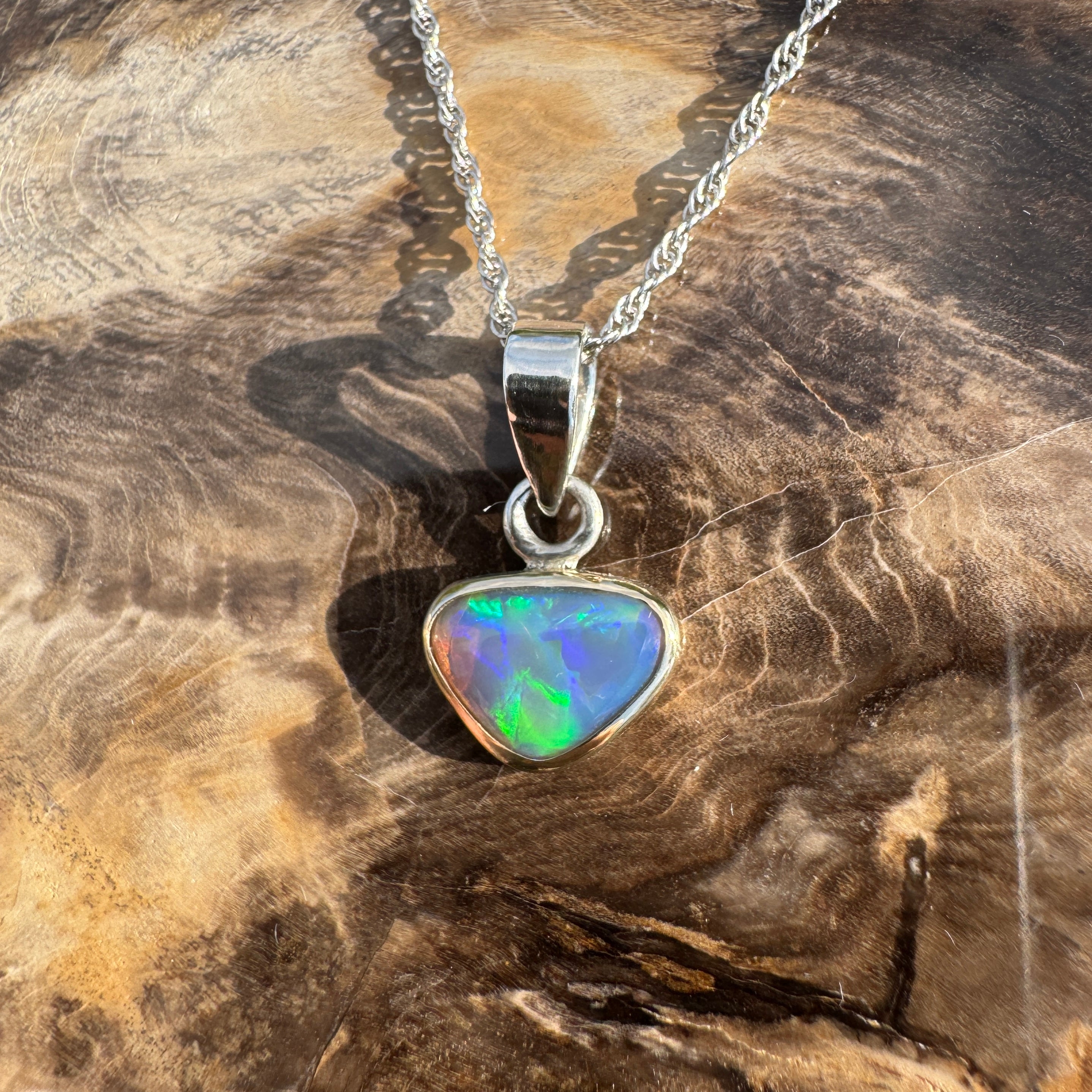 Coral Coast Radiance ~ 1.3ct Solid Lightning Ridge Opal Two-tone 9ct Gold and 925 Sterling Silver Pendant Necklace