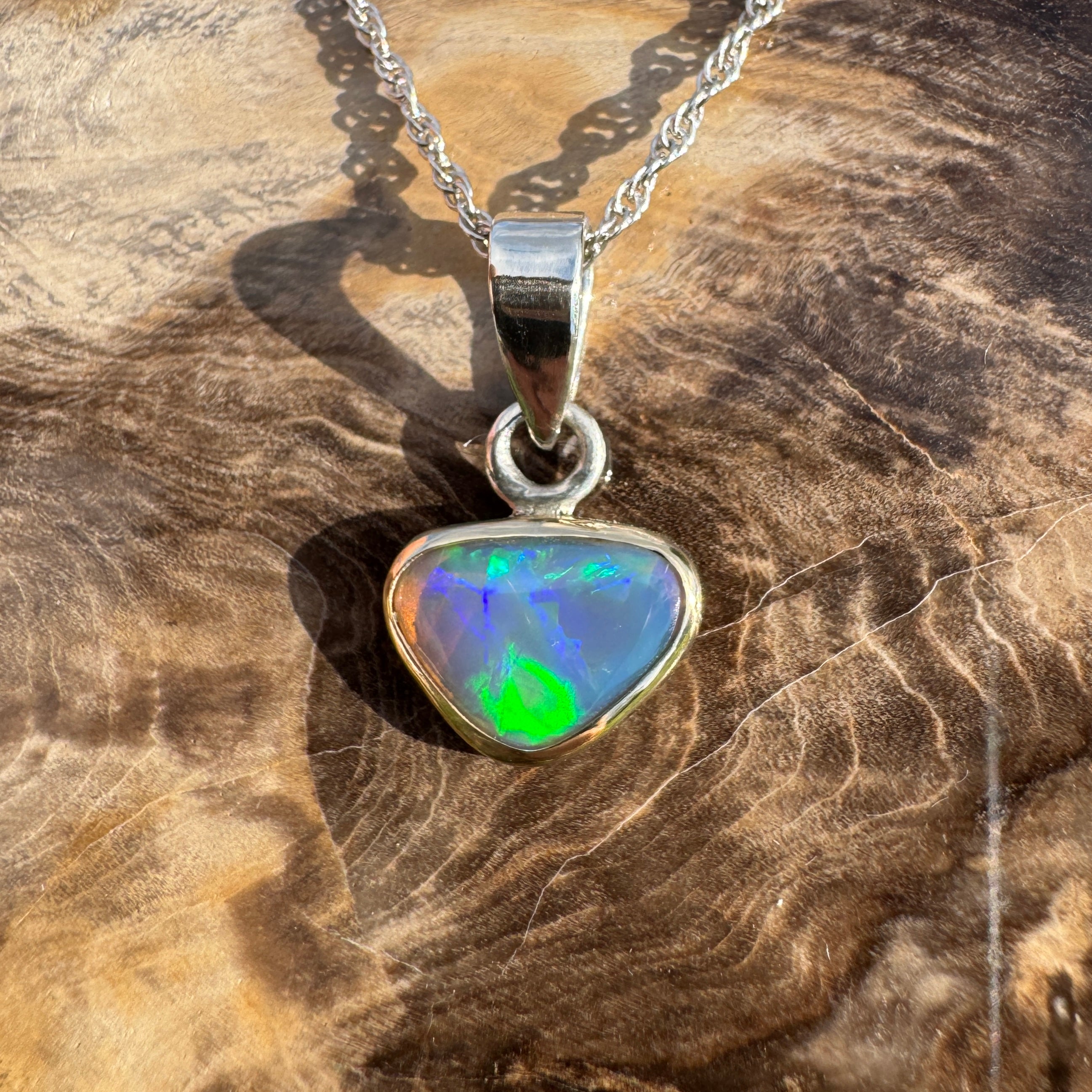 Coral Coast Radiance ~ 1.3ct Solid Lightning Ridge Opal Two-tone 9ct Gold and 925 Sterling Silver Pendant Necklace