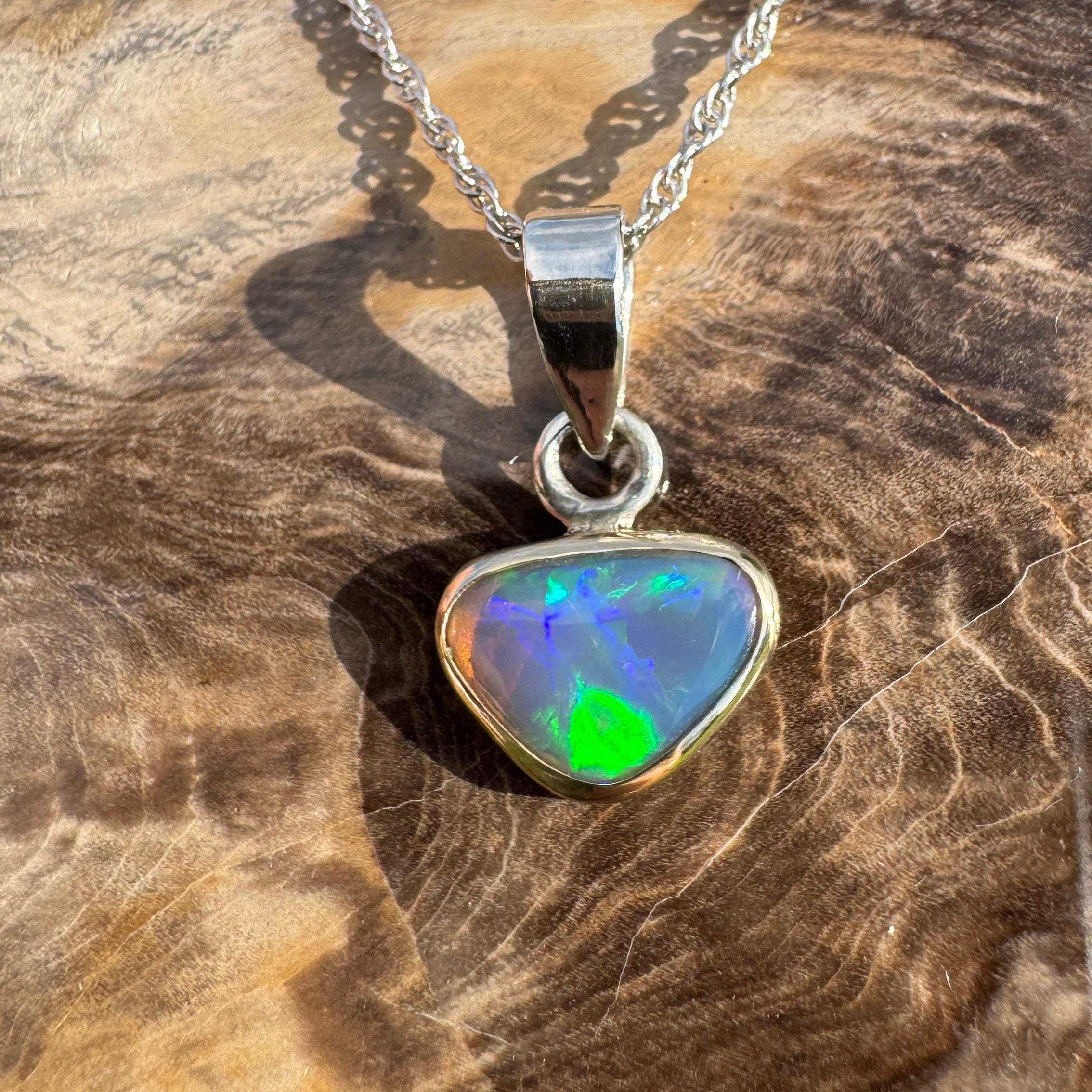 Coral Coast Radiance ~ 1.3ct Solid Lightning Ridge Opal Two-tone 9ct Gold and 925 Sterling Silver Pendant Necklace