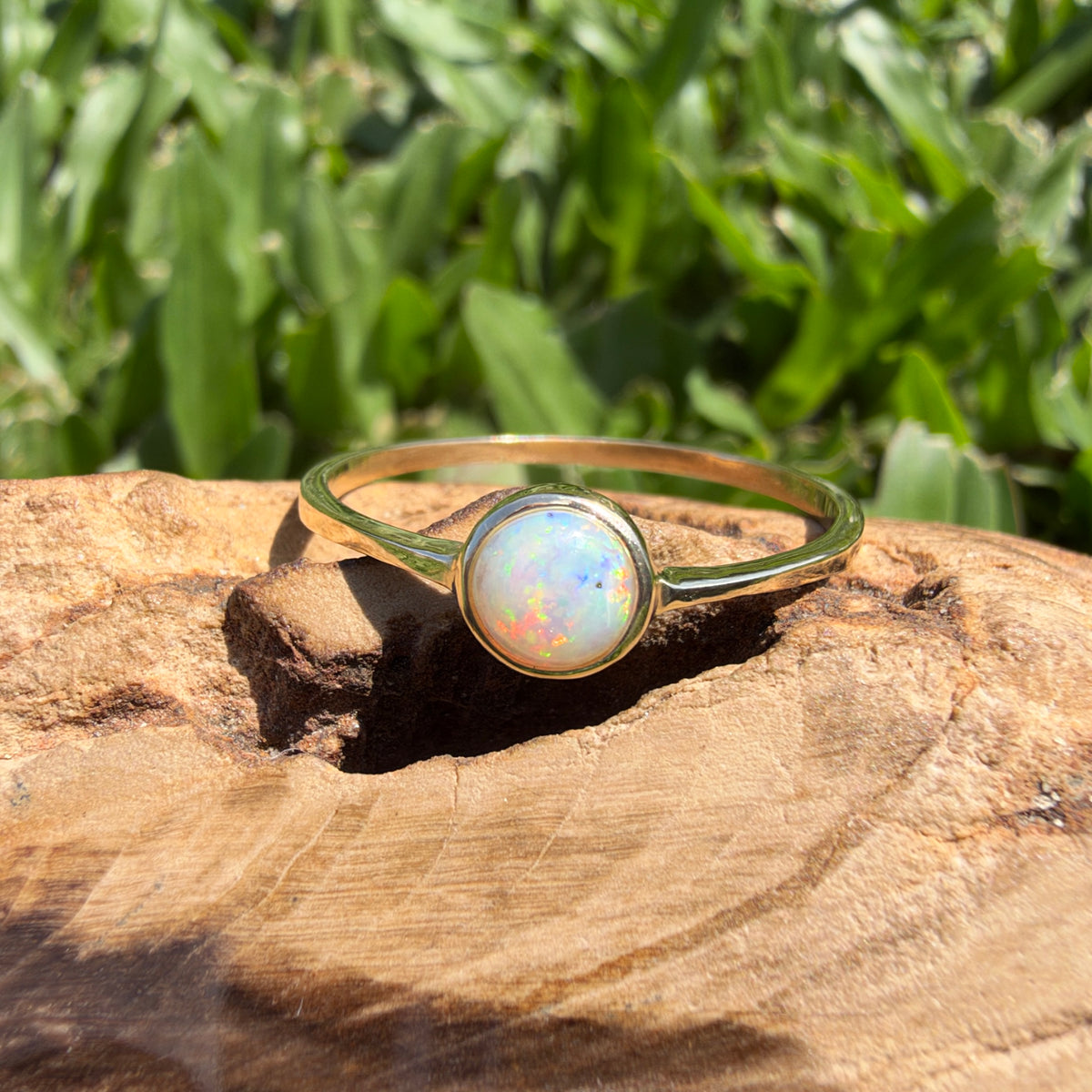 0.5ct Lightning Ridge Crystal Opal Ring ~ 'Freycinet Spectrum' | 9ct Yellow Gold | Solid Australian Opal
