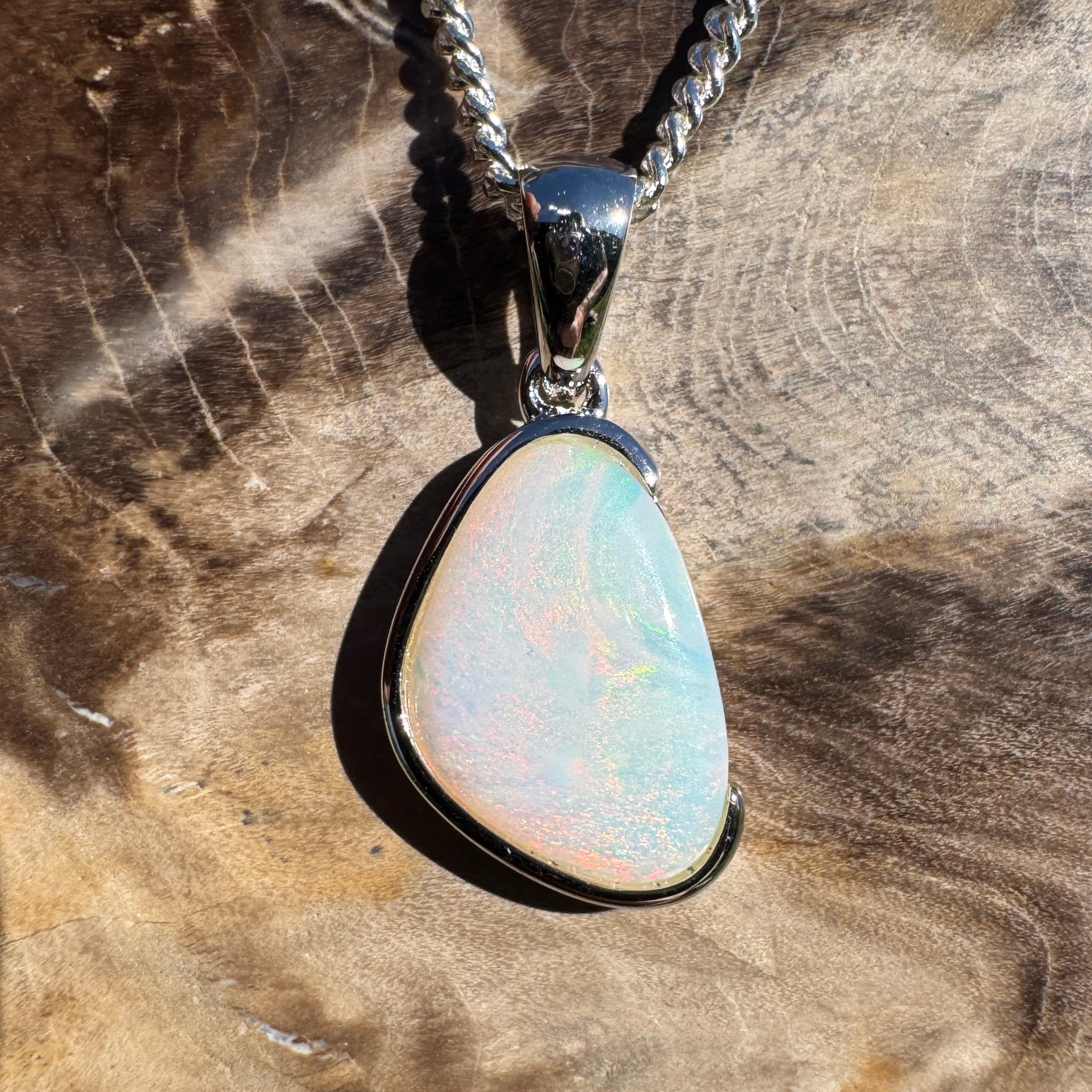1.3ct Coober Pedy Opal Pendant Necklace ~ 'Fingal Head Flow' | 925 Sterling Silver | Solid Australian Opal