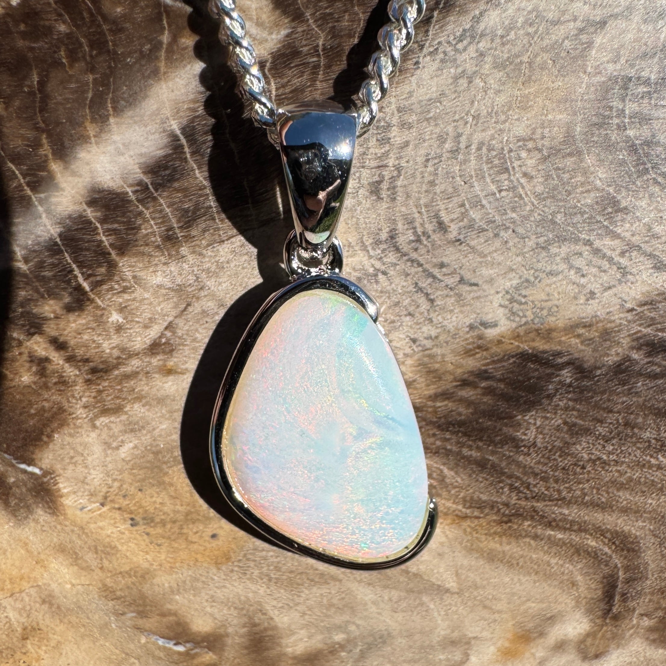 1.3ct Coober Pedy Opal Pendant Necklace ~ 'Fingal Head Flow' | 925 Sterling Silver | Solid Australian Opal
