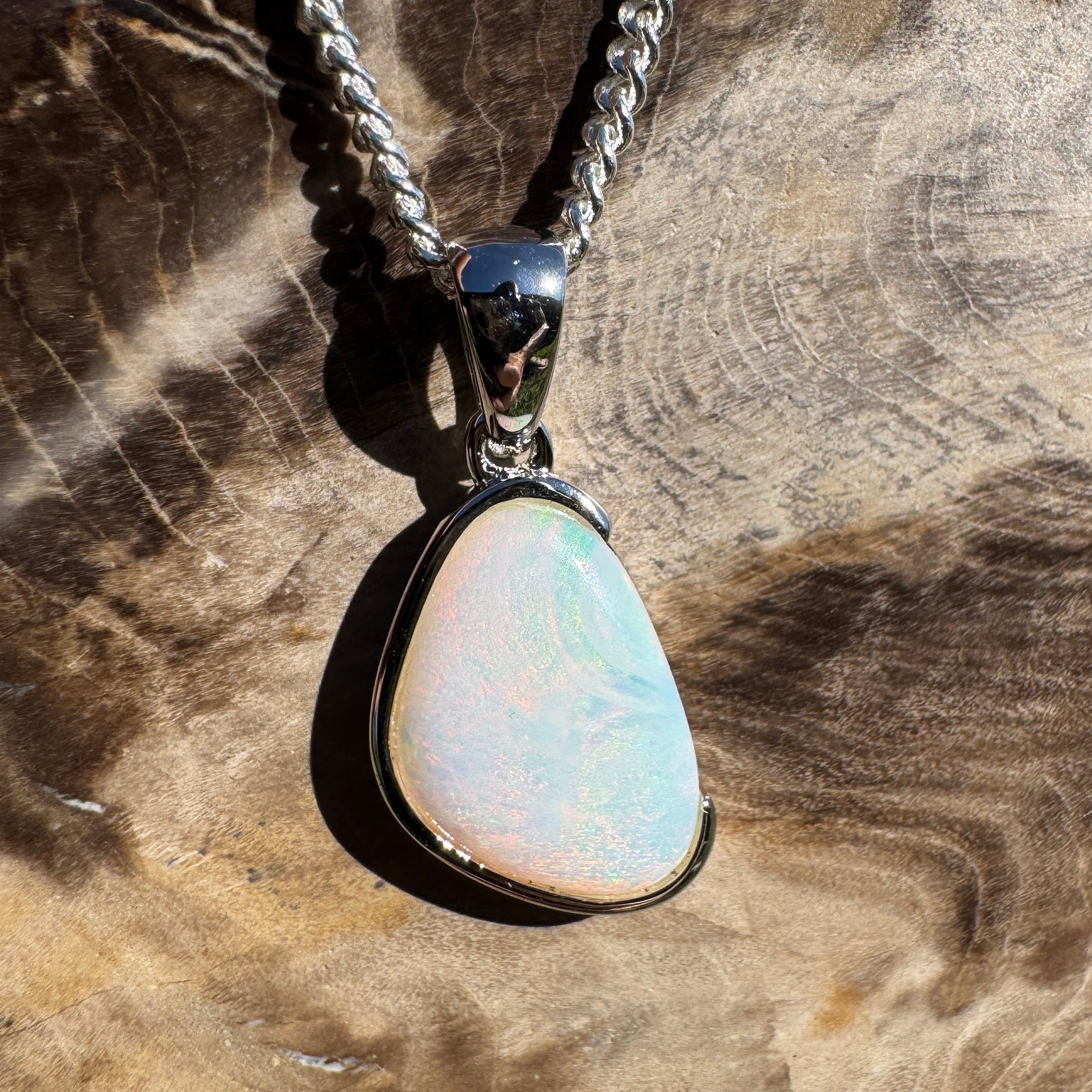 1.3ct Coober Pedy Opal Pendant Necklace ~ 'Fingal Head Flow' | 925 Sterling Silver | Solid Australian Opal