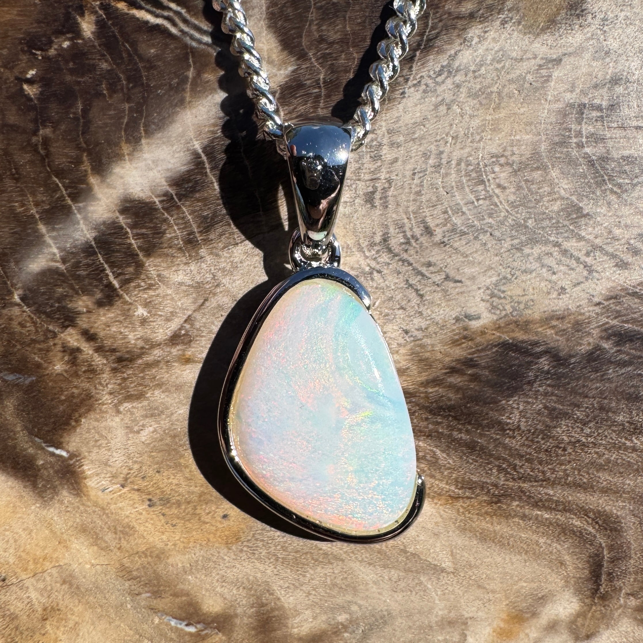 1.3ct Coober Pedy Opal Pendant Necklace ~ 'Fingal Head Flow' | 925 Sterling Silver | Solid Australian Opal