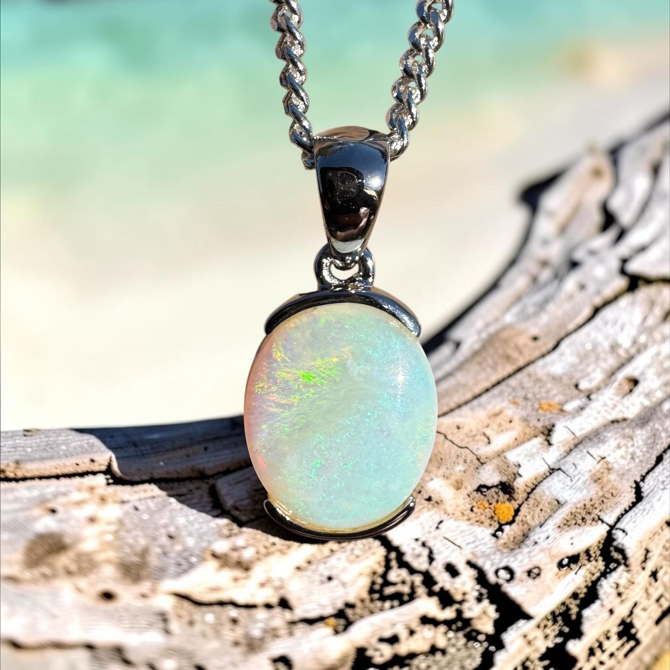 1.2ct Coober Pedy Opal Pendant Necklace ~ 'Crescent Head Blue' | 925 Sterling Silver | Solid Australian Opal
