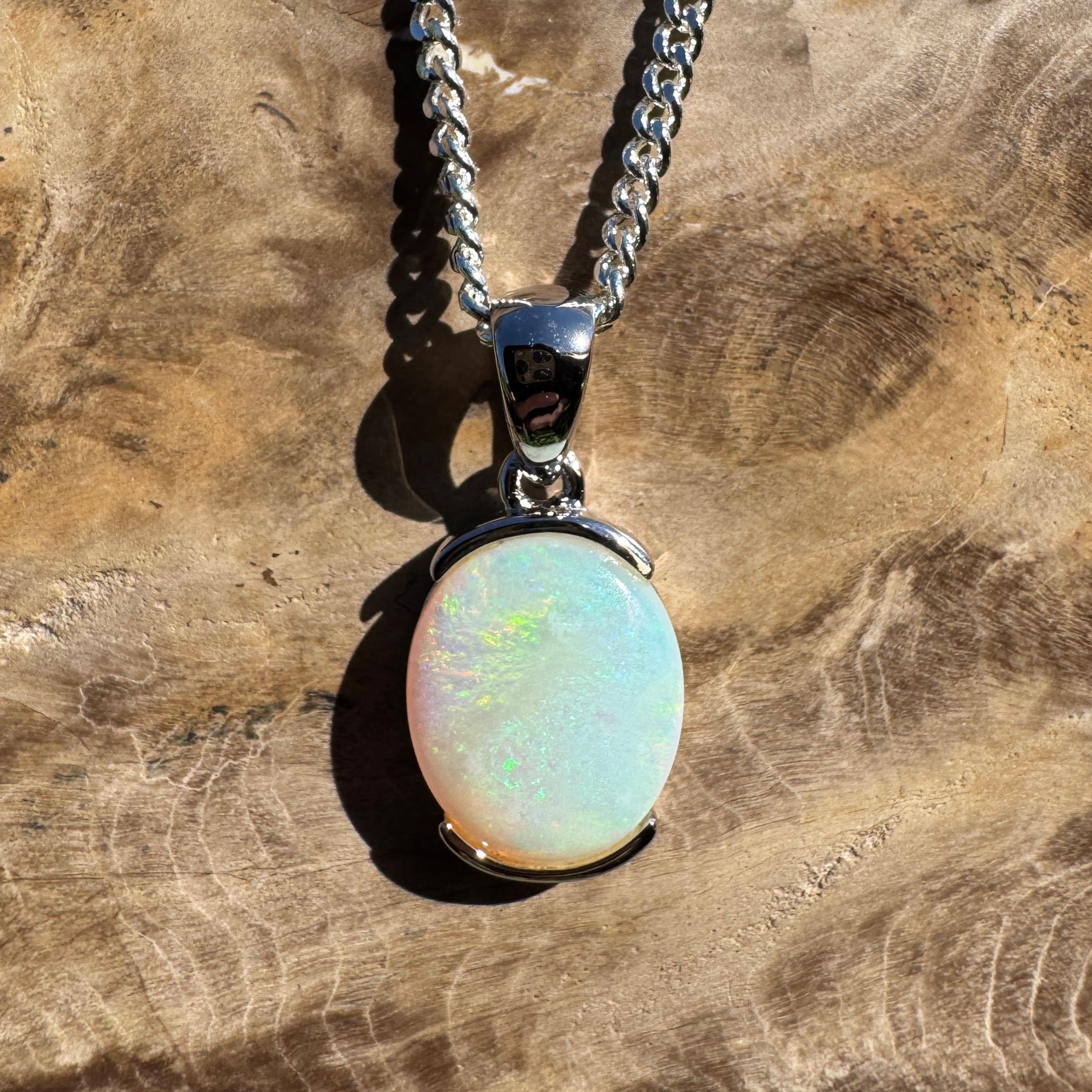1.2ct Coober Pedy Opal Pendant Necklace ~ 'Crescent Head Blue' | 925 Sterling Silver | Solid Australian Opal