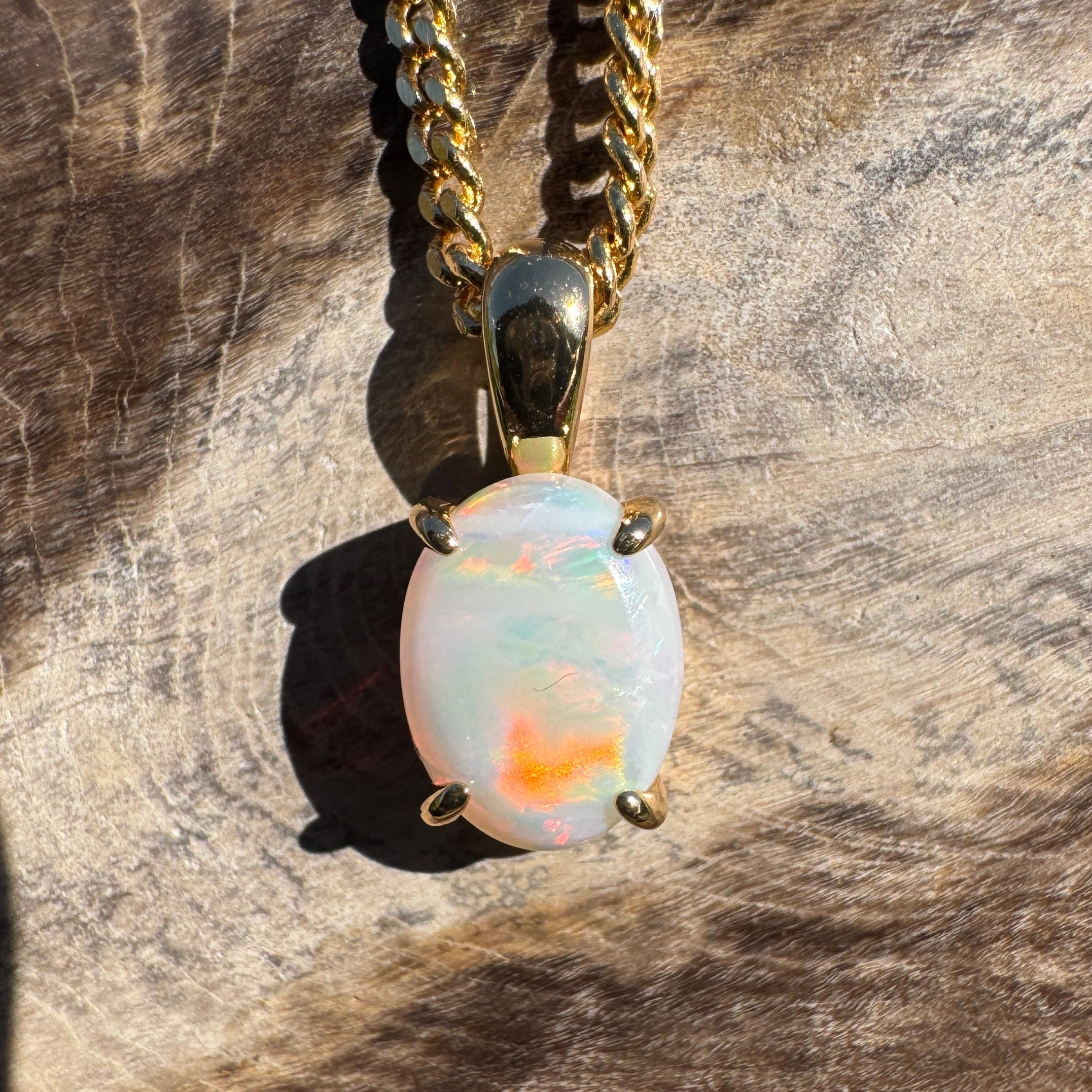 1ct Coober Pedy Opal Pendant Necklace ~ 'Sunshine Beach Gold' | Yellow Gold Coated 925 Sterling Silver | Solid Australian Opal