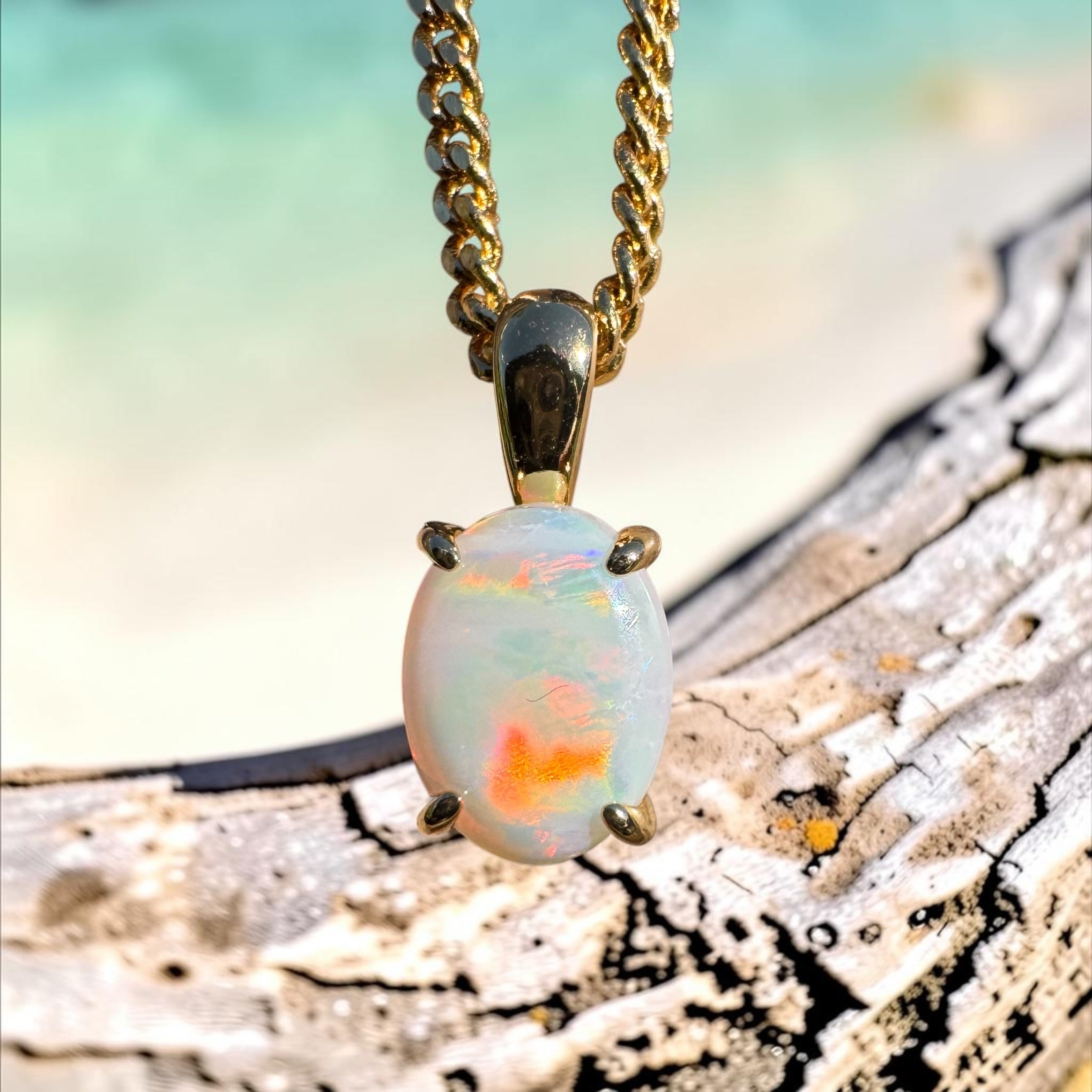 1ct Coober Pedy Opal Pendant Necklace ~ 'Sunshine Beach Gold' | Yellow Gold Coated 925 Sterling Silver | Solid Australian Opal