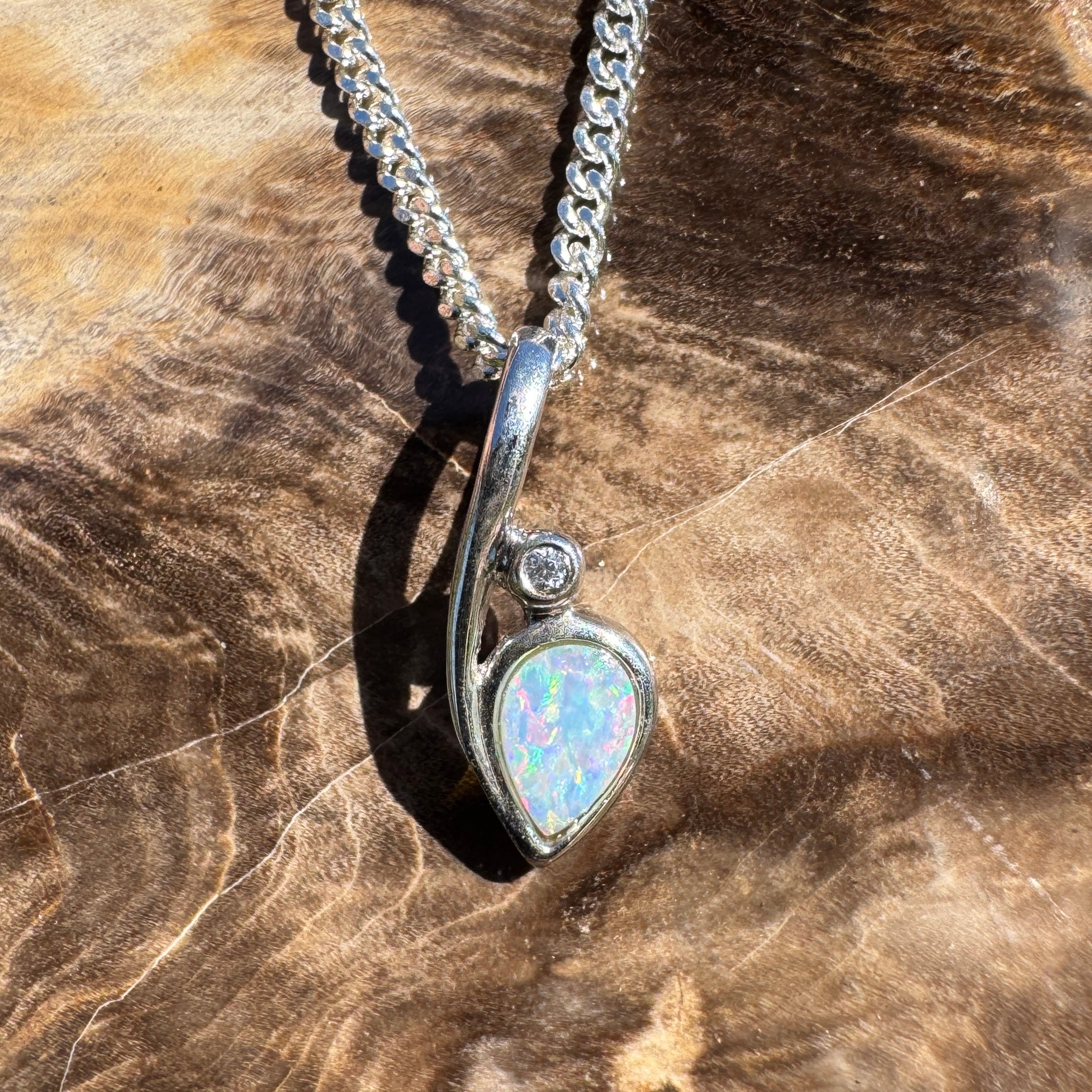 0.3ct Coober Pedy Opal Pendant Necklace ~ 'Rainbow Beach Spectrum' | 925 Sterling Silver | Solid Australian Opal