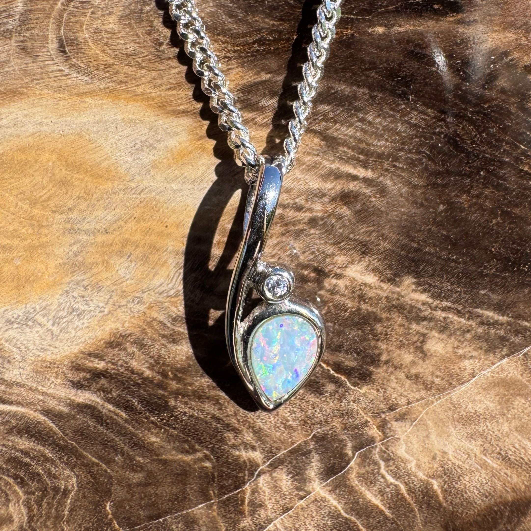 0.3ct Coober Pedy Opal Pendant Necklace ~ 'Rainbow Beach Spectrum' | 925 Sterling Silver | Solid Australian Opal