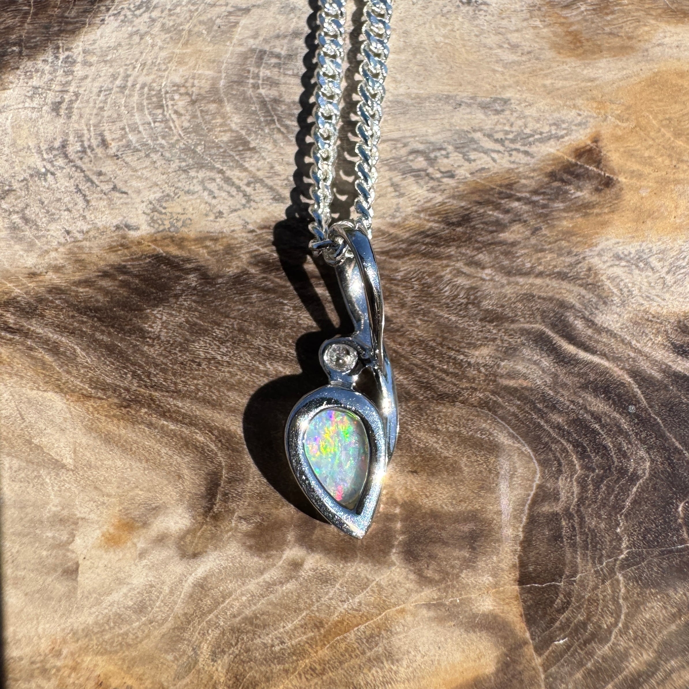 0.3ct Coober Pedy Opal Pendant Necklace ~ 'Rainbow Beach Spectrum' | 925 Sterling Silver | Solid Australian Opal