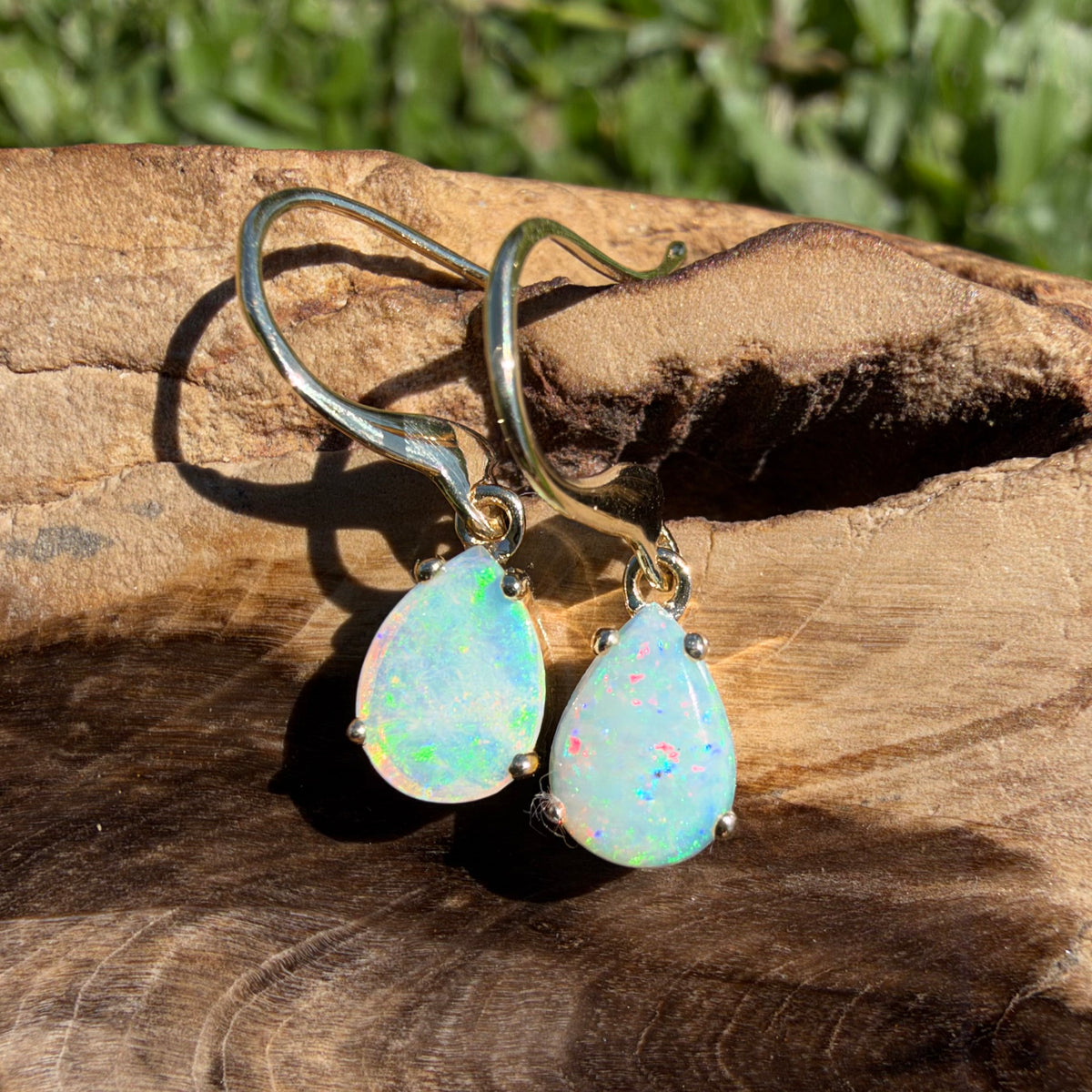 1.2ct Coober Pedy Opal Hook Earrings ~ 'Hill End Drops' | 9ct Yellow Gold | Solid Australian Opal