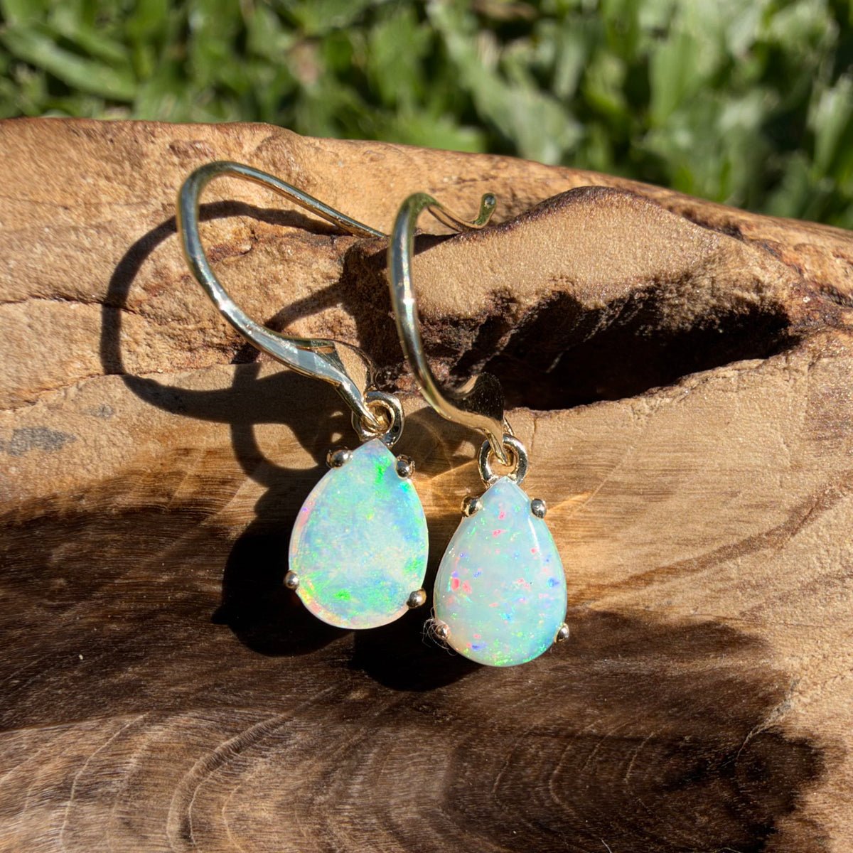 1.2ct Coober Pedy Opal Hook Earrings ~ 'Hill End Drops' | 9ct Yellow Gold | Solid Australian Opal