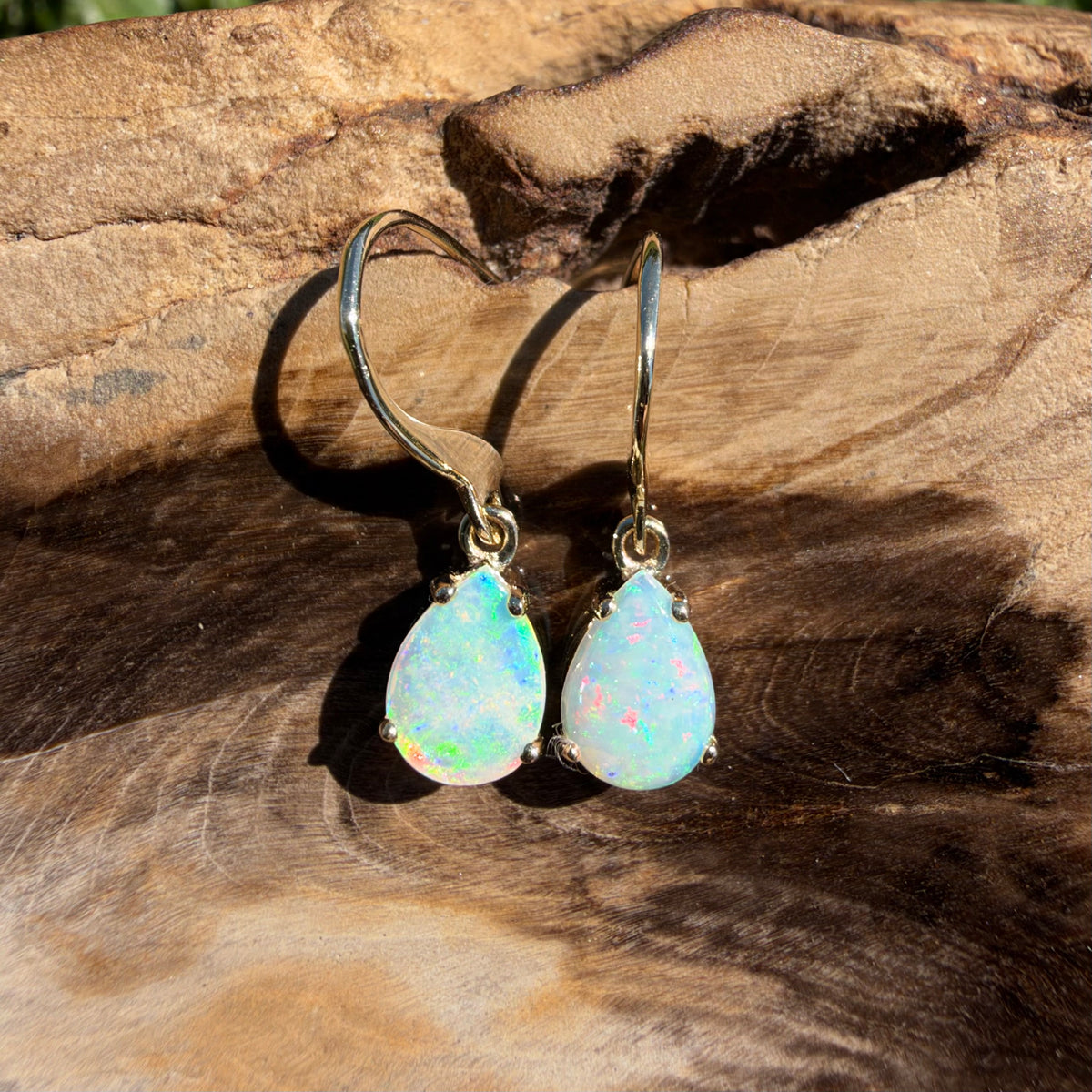 1.2ct Coober Pedy Opal Hook Earrings ~ 'Hill End Drops' | 9ct Yellow Gold | Solid Australian Opal