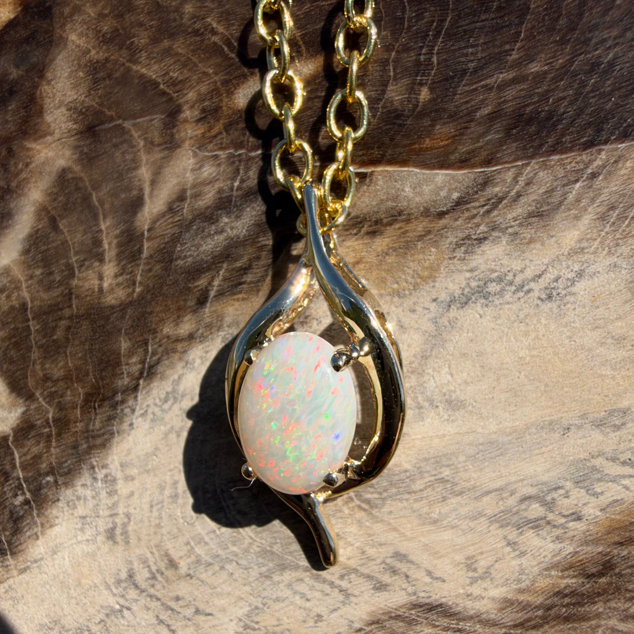 0.6ct Coober Pedy Opal Pendant Necklace ~ 'Kalgoorlie Golden Glow' | 9ct Yellow Gold | Solid Australian Opal