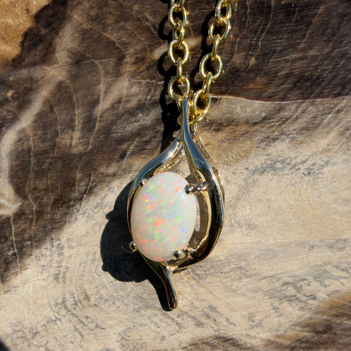 0.6ct Coober Pedy Opal Pendant Necklace ~ 'Kalgoorlie Golden Glow' | 9ct Yellow Gold | Solid Australian Opal