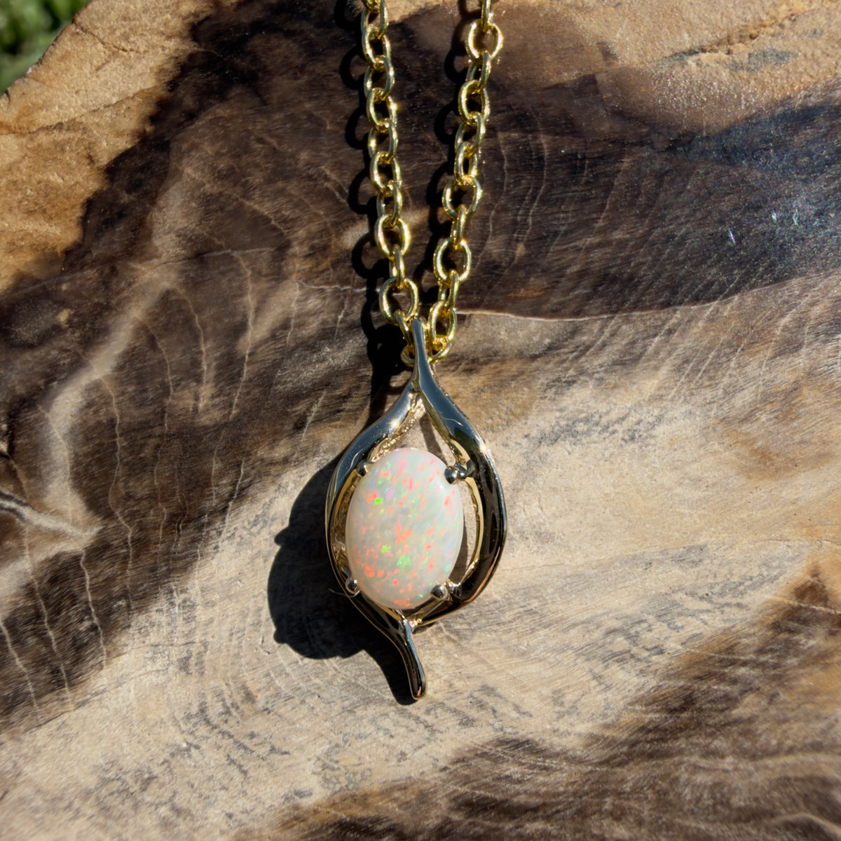 0.6ct Coober Pedy Opal Pendant Necklace ~ 'Kalgoorlie Golden Glow' | 9ct Yellow Gold | Solid Australian Opal