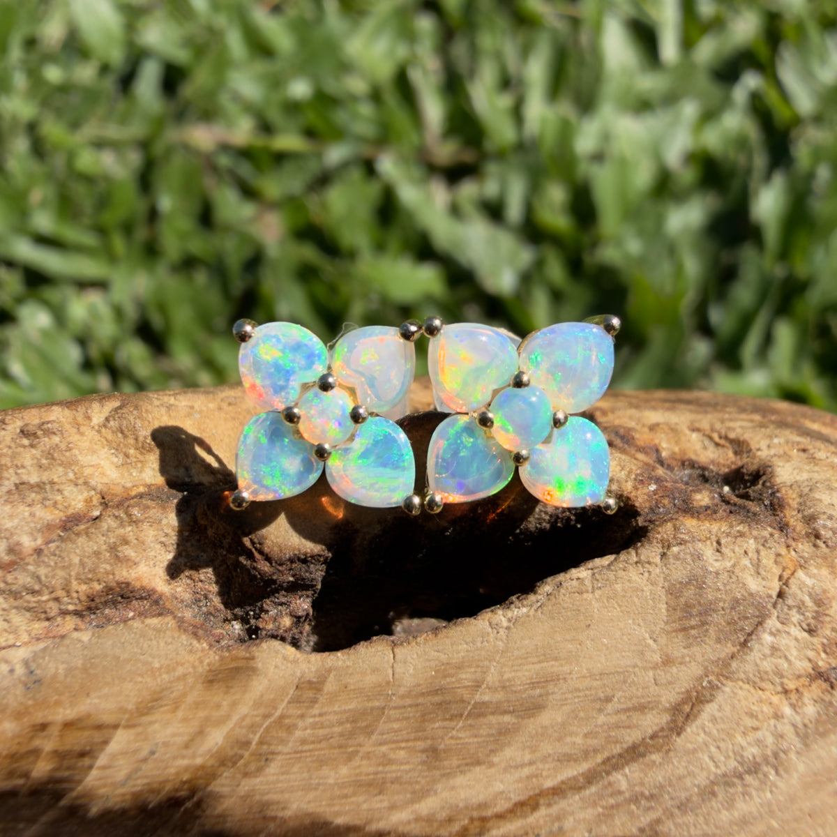 1.2ct Coober Pedy Opal Flower Stud Earrings ~ 'Hunter Valley Blossom' | 9ct Yellow Gold | Solid Australian Opal